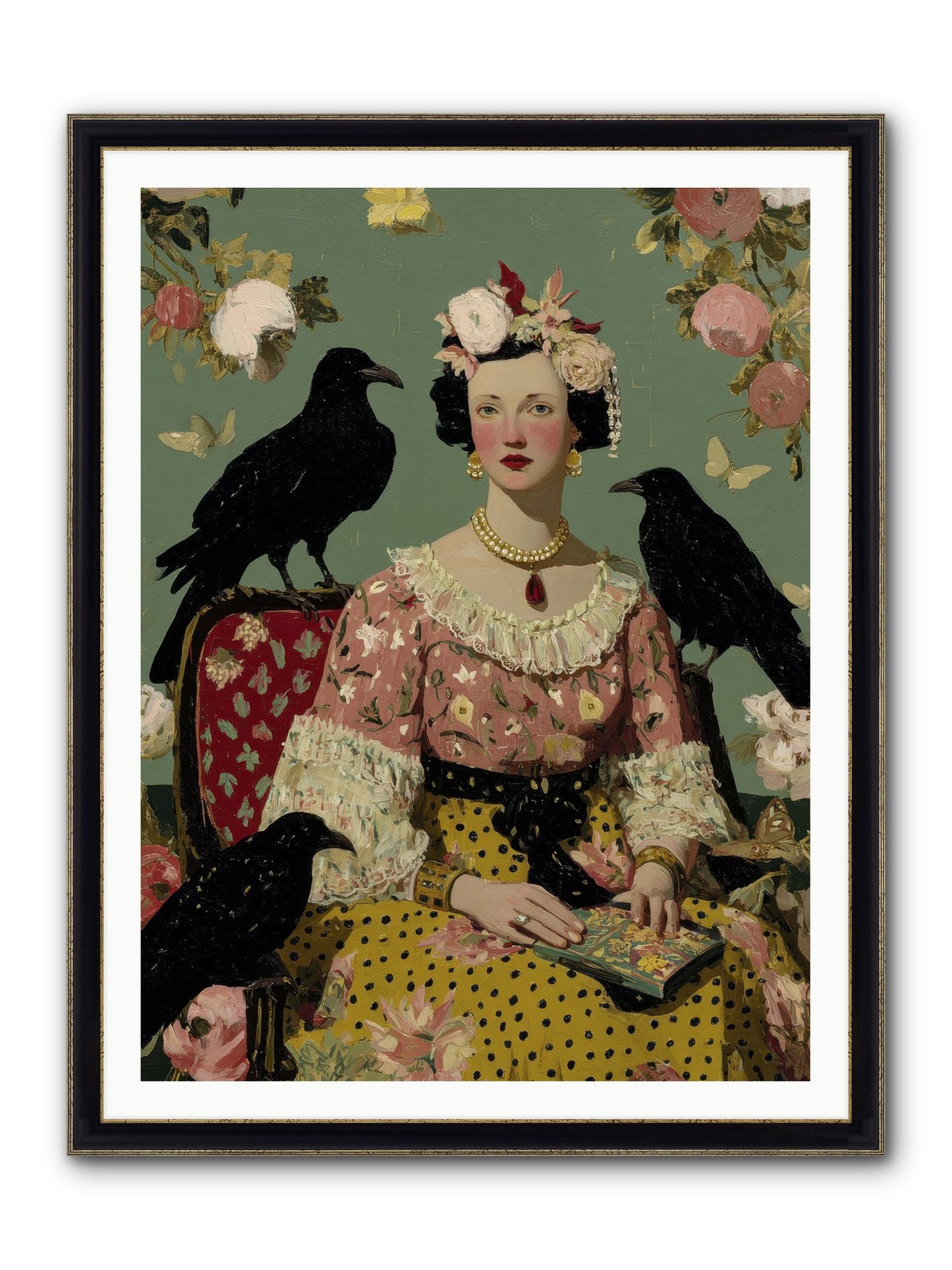 She Fed Birds By Hand Framed Print - Black & Gold 36x48