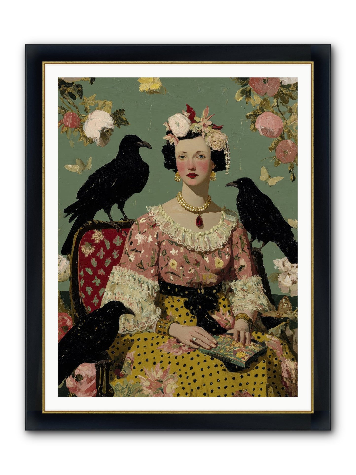 She Fed Birds By Hand Framed Print - Wide Black w/Gold 36x48