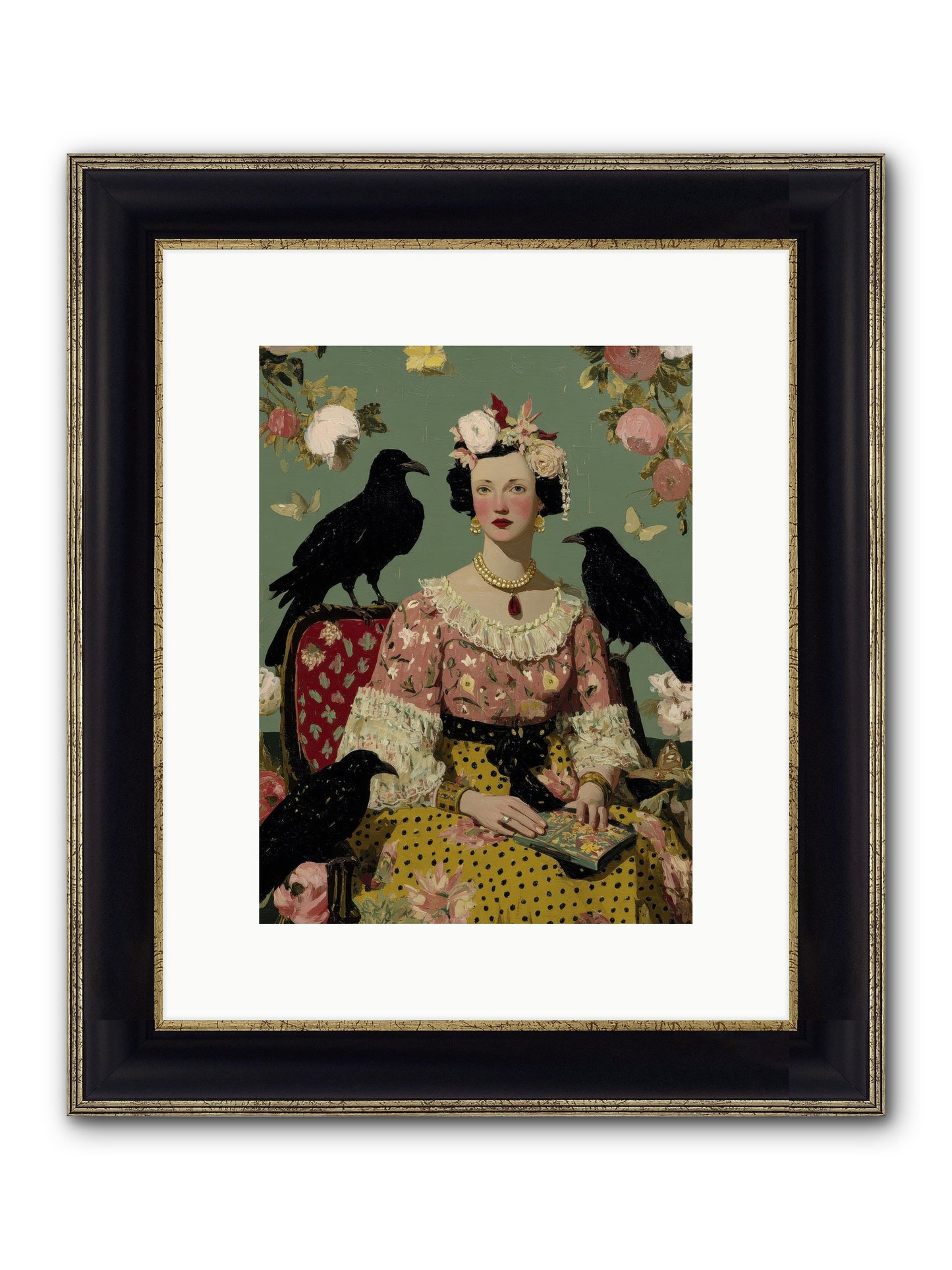 She Fed Birds By Hand Framed Print - Black & Gold 9x12