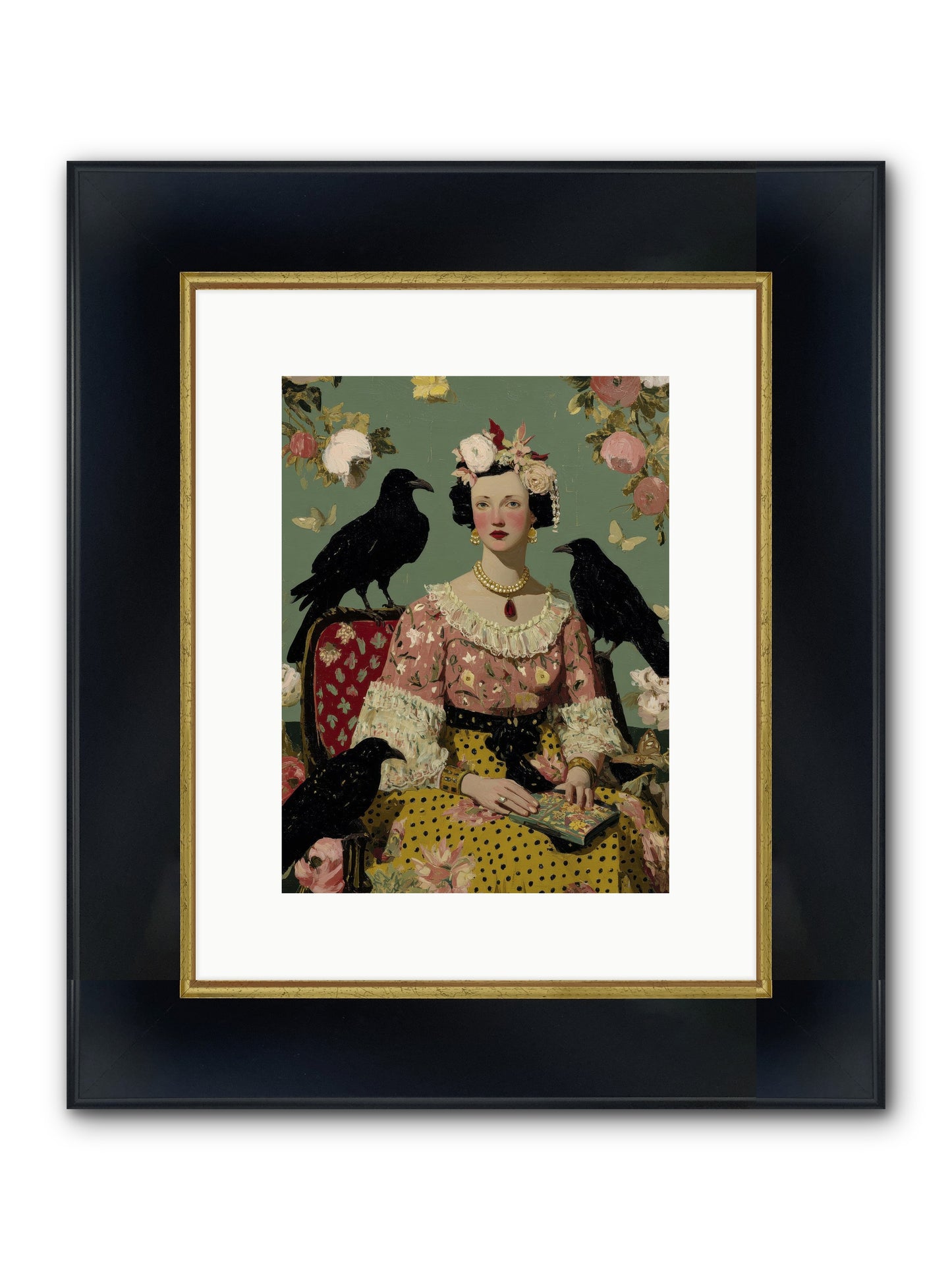 She Fed Birds By Hand Framed Print - Wide Black w/Gold 9x12