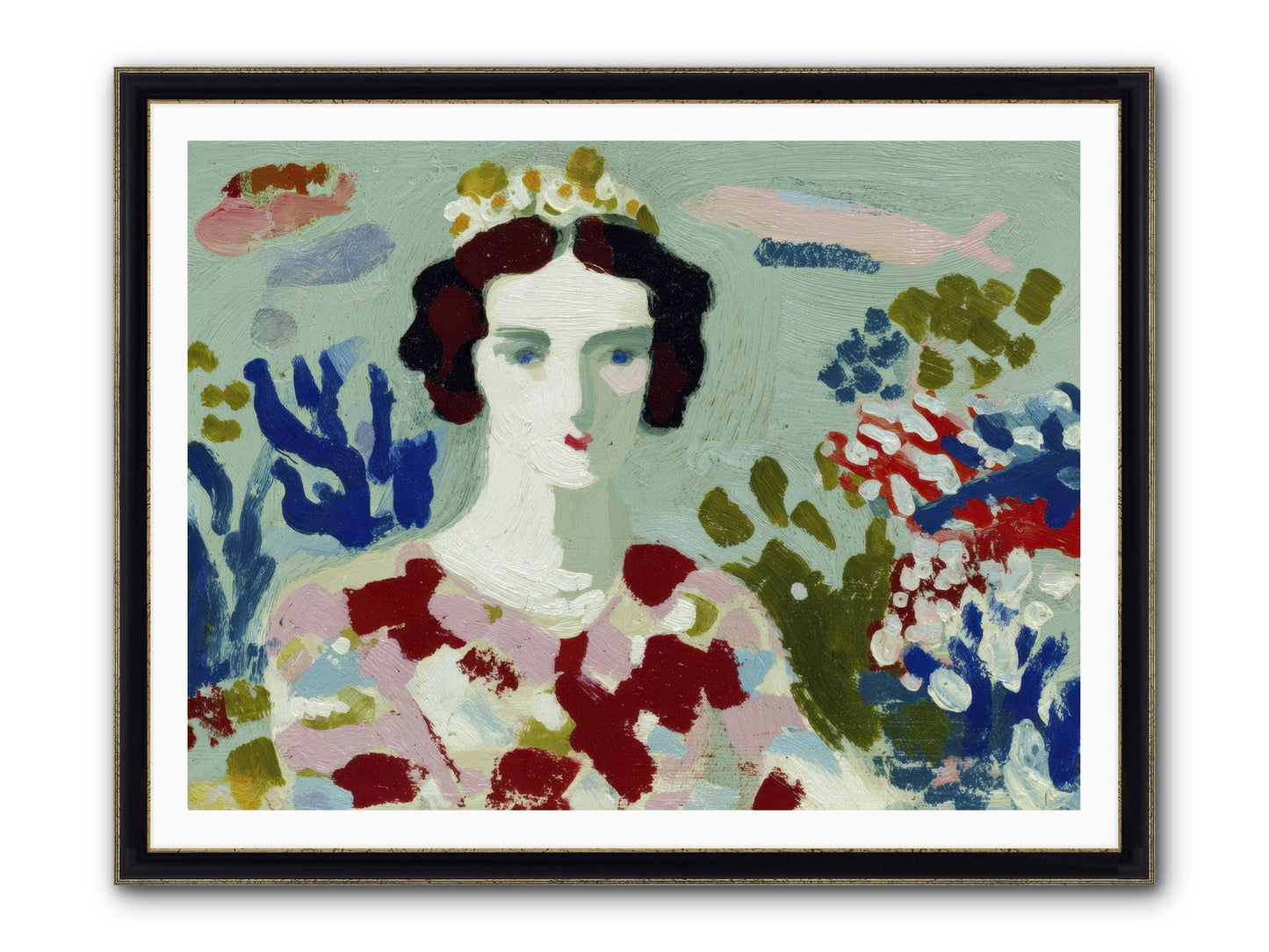 She Floated Through Framed Print - Black & Gold 48x36
