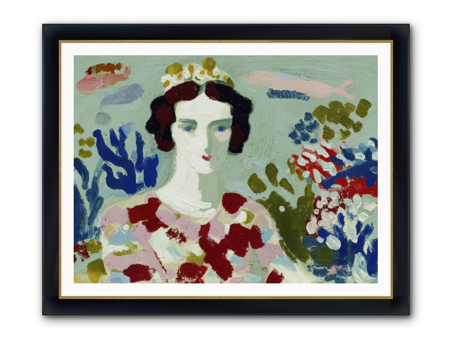 She Floated Through Framed Print - Wide Black w/Gold 48x36