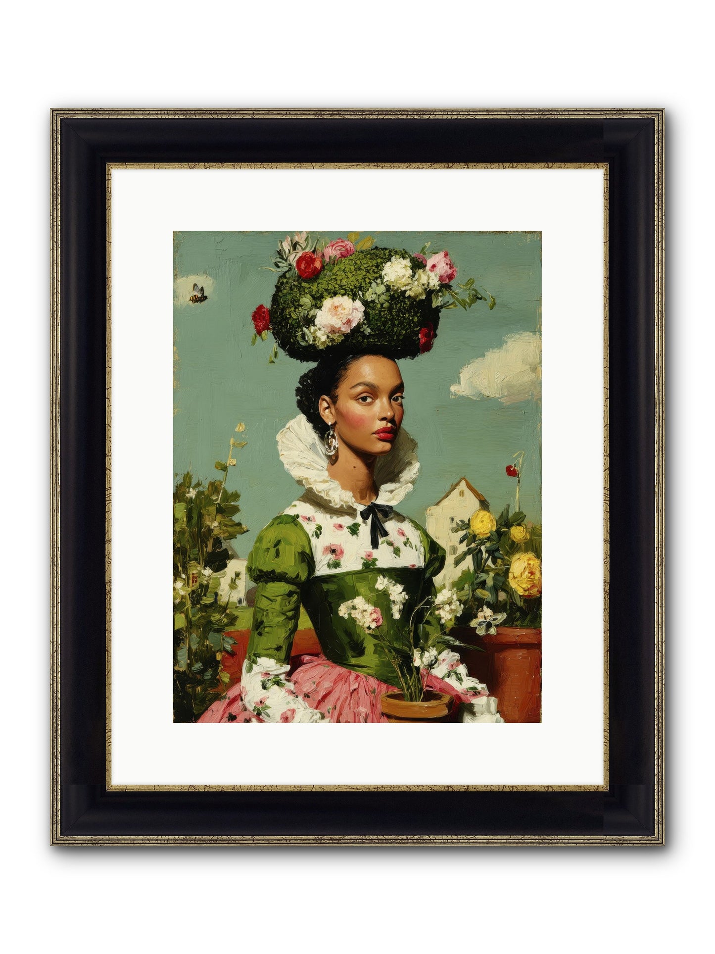 She Wore Her Garden Framed Print - Black & Gold 12x16