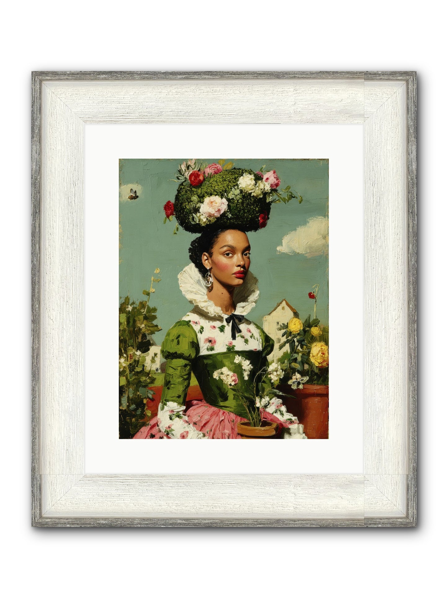 She Wore Her Garden Framed Print - Driftwood White 12x16