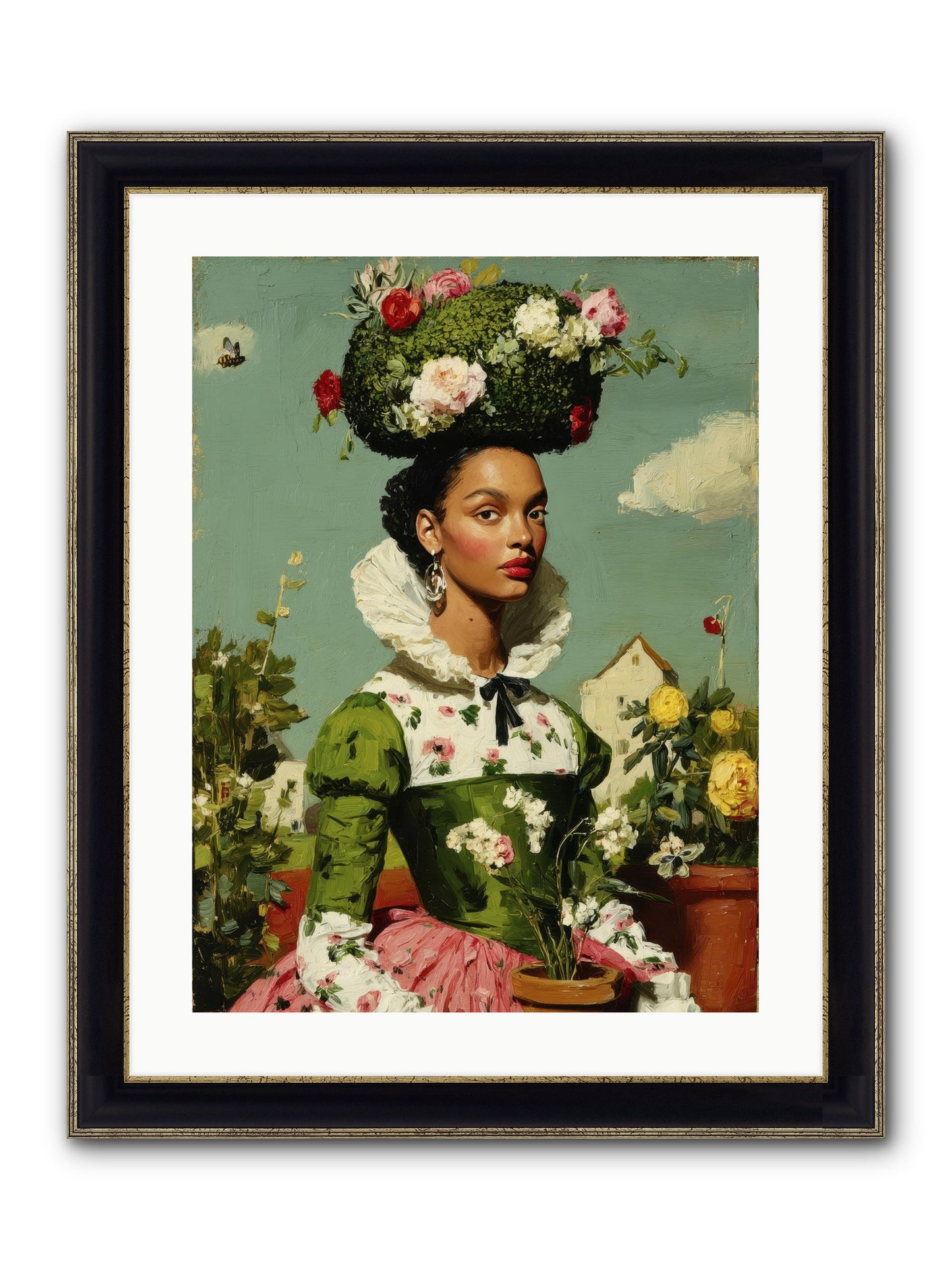 She Wore Her Garden Framed Print - Black & Gold 18x24