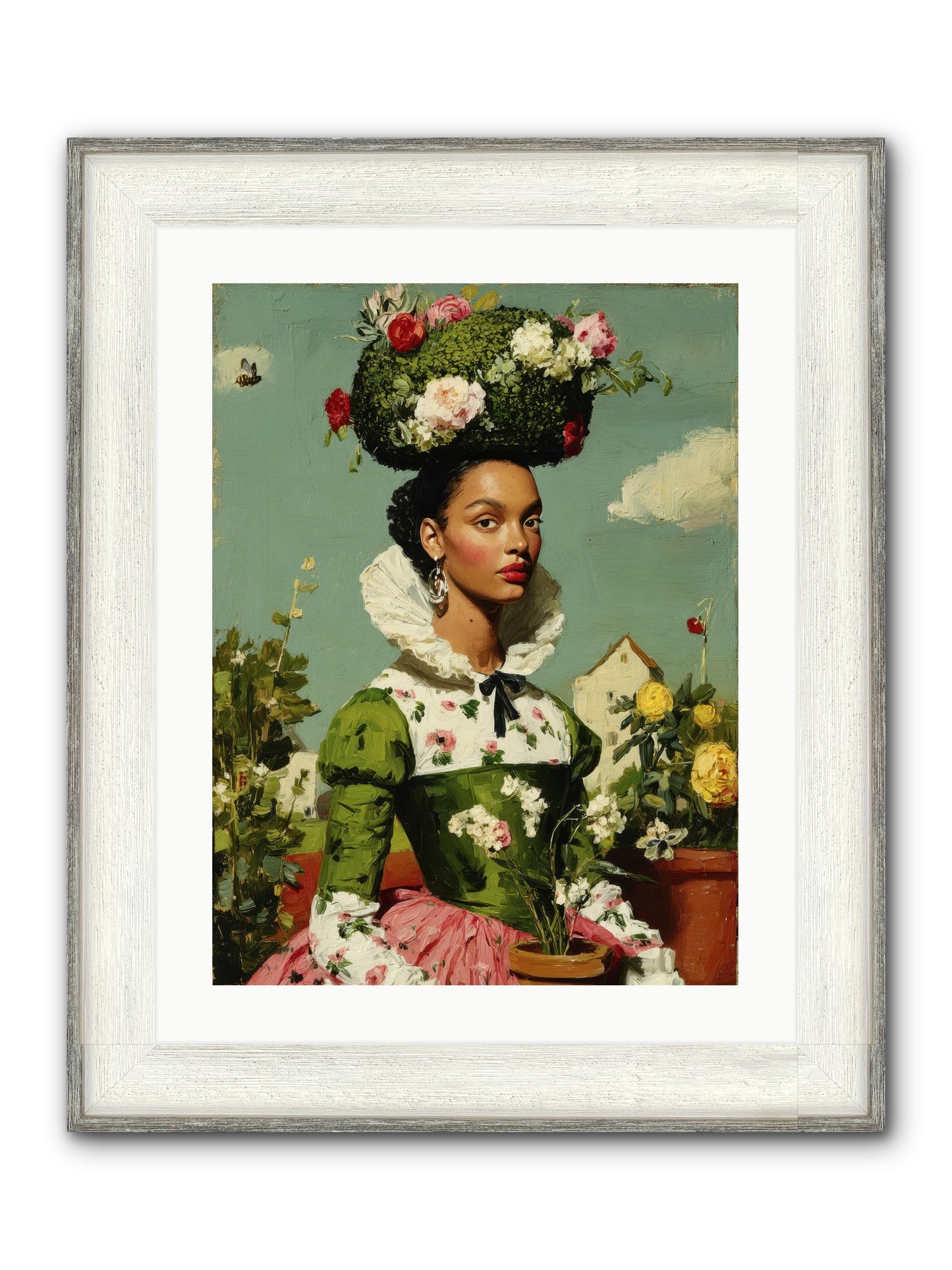 She Wore Her Garden Framed Print - Driftwood White 18x24