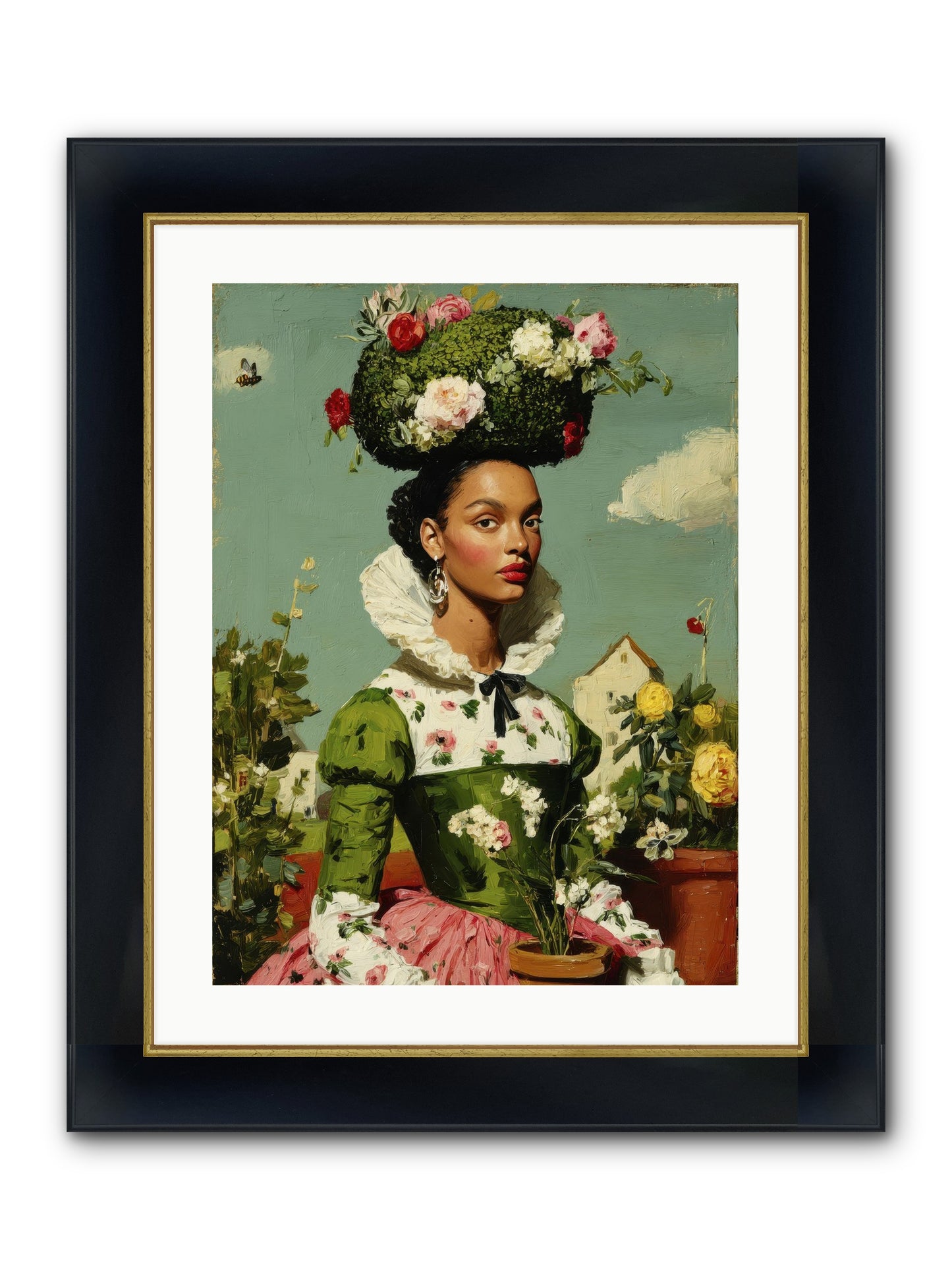 She Wore Her Garden Framed Print - Wide Black w/Gold 18x24