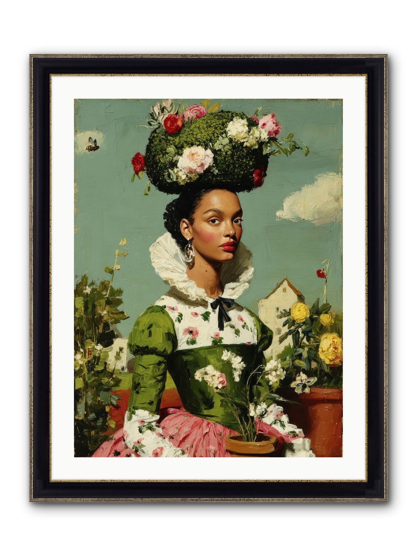 She Wore Her Garden Framed Print - Black & Gold 24x32