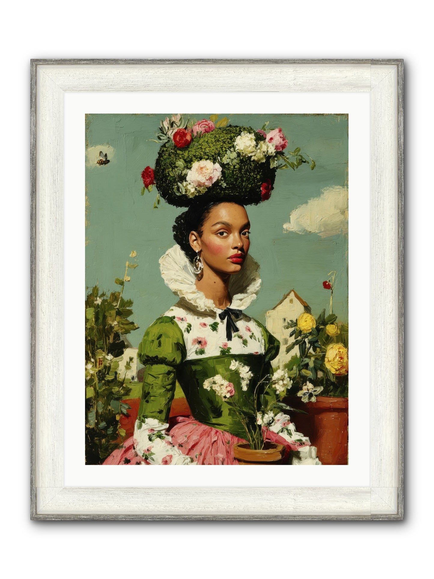 She Wore Her Garden Framed Print - Driftwood White 24x32