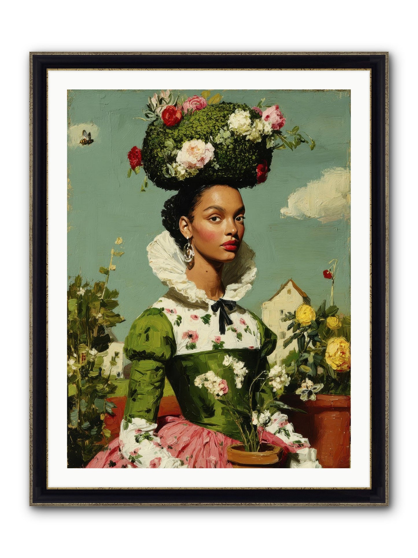 She Wore Her Garden Framed Print - Black & Gold 30x40