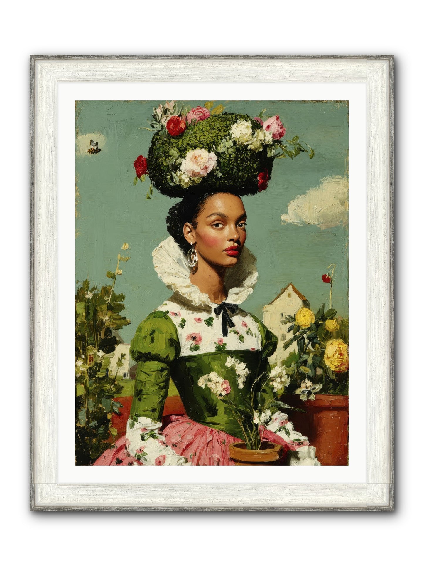 She Wore Her Garden Framed Print - Driftwood White 30x40