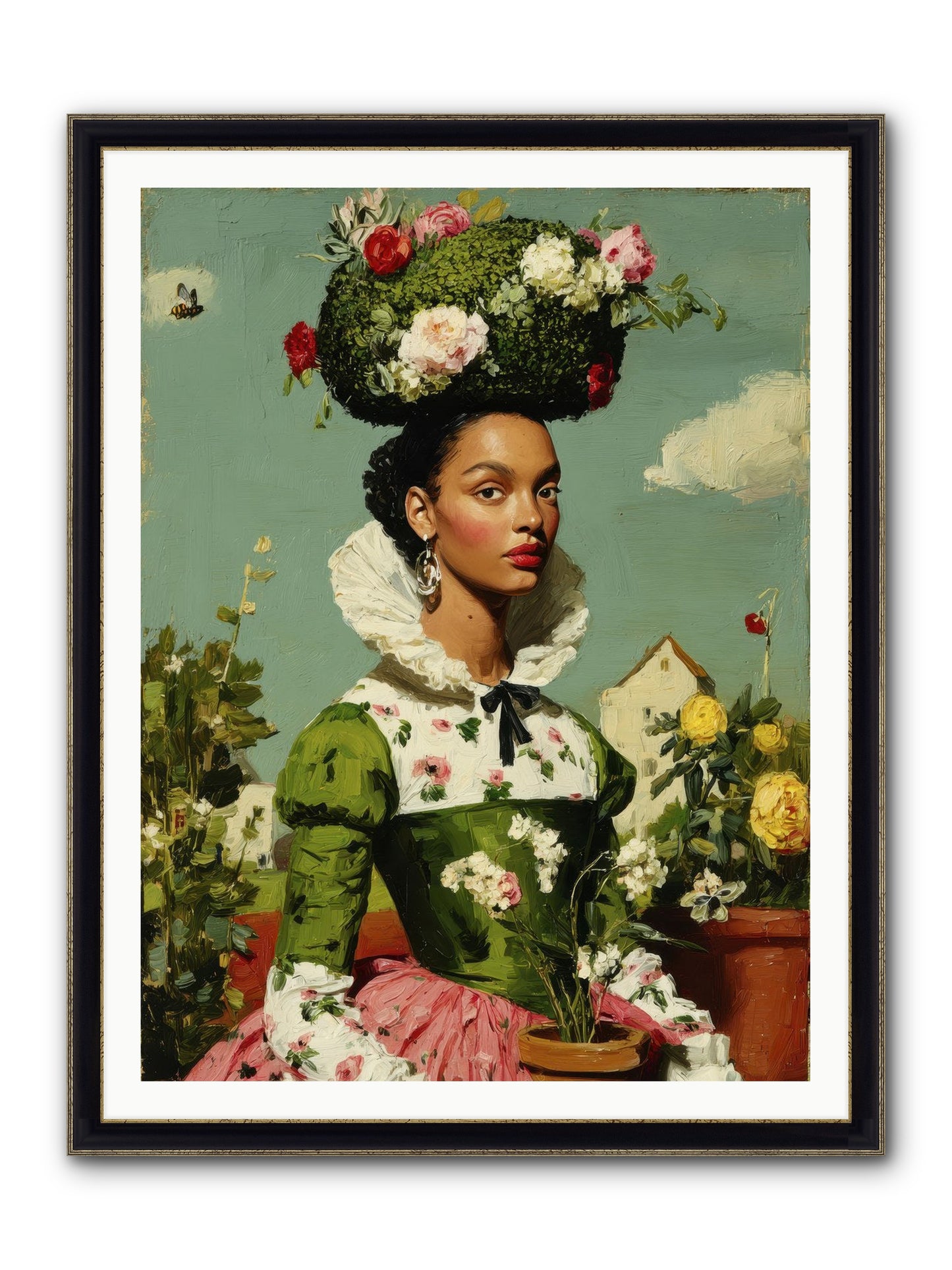 She Wore Her Garden Framed Print - Black & Gold 36x48