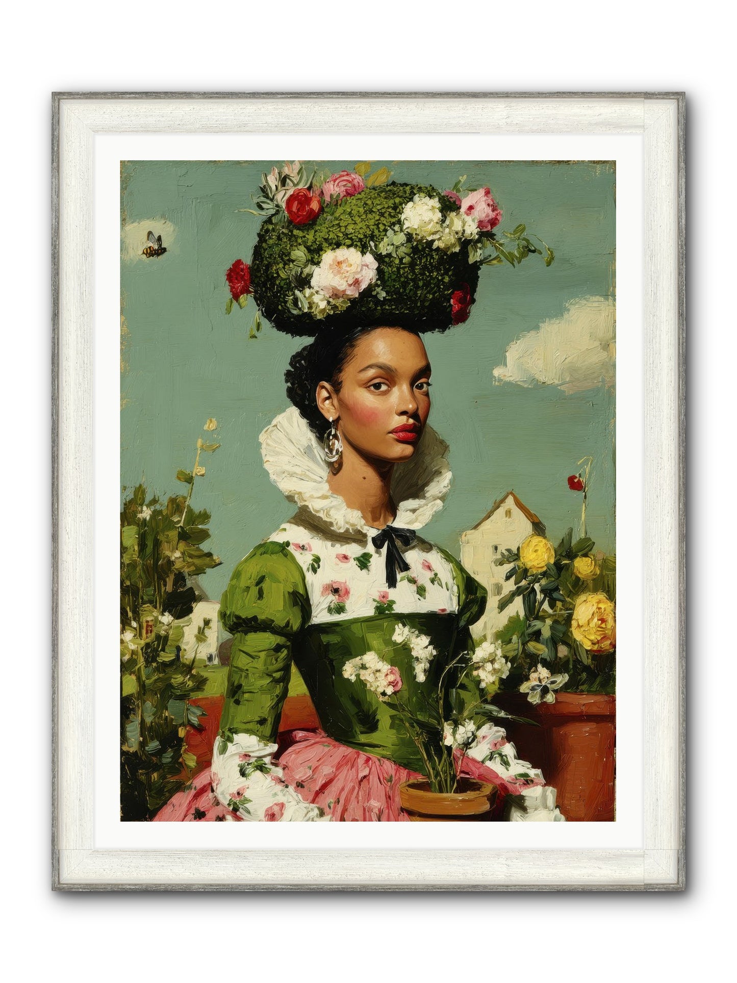 She Wore Her Garden Framed Print - Driftwood White 36x48