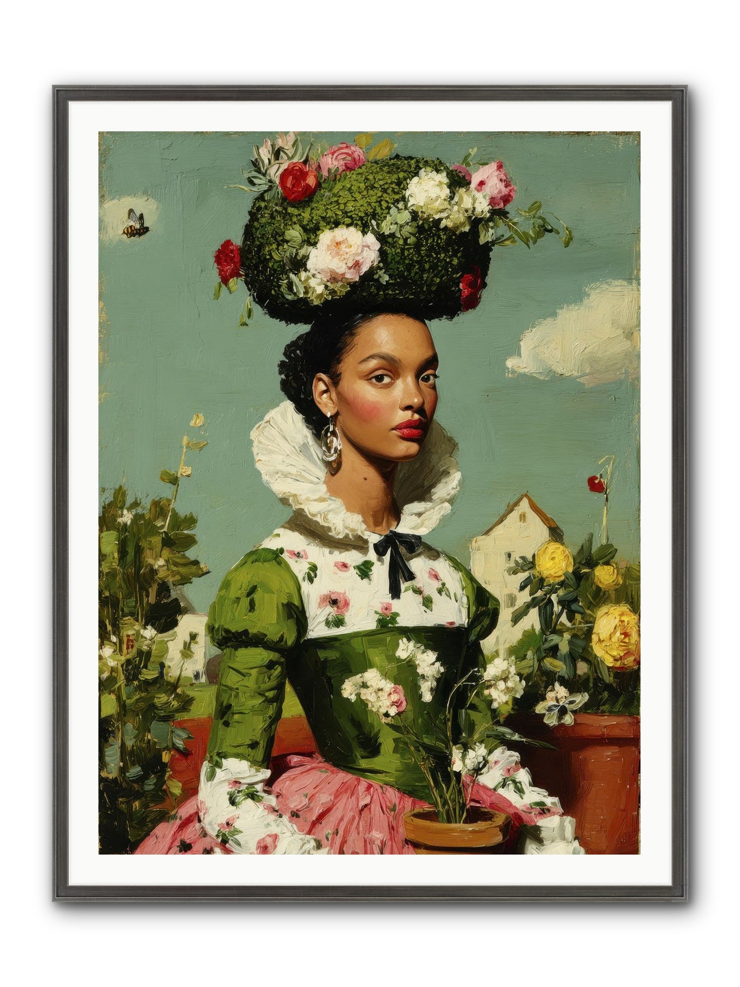 She Wore Her Garden Framed Print - Slimwoods Black/Silver 36x48