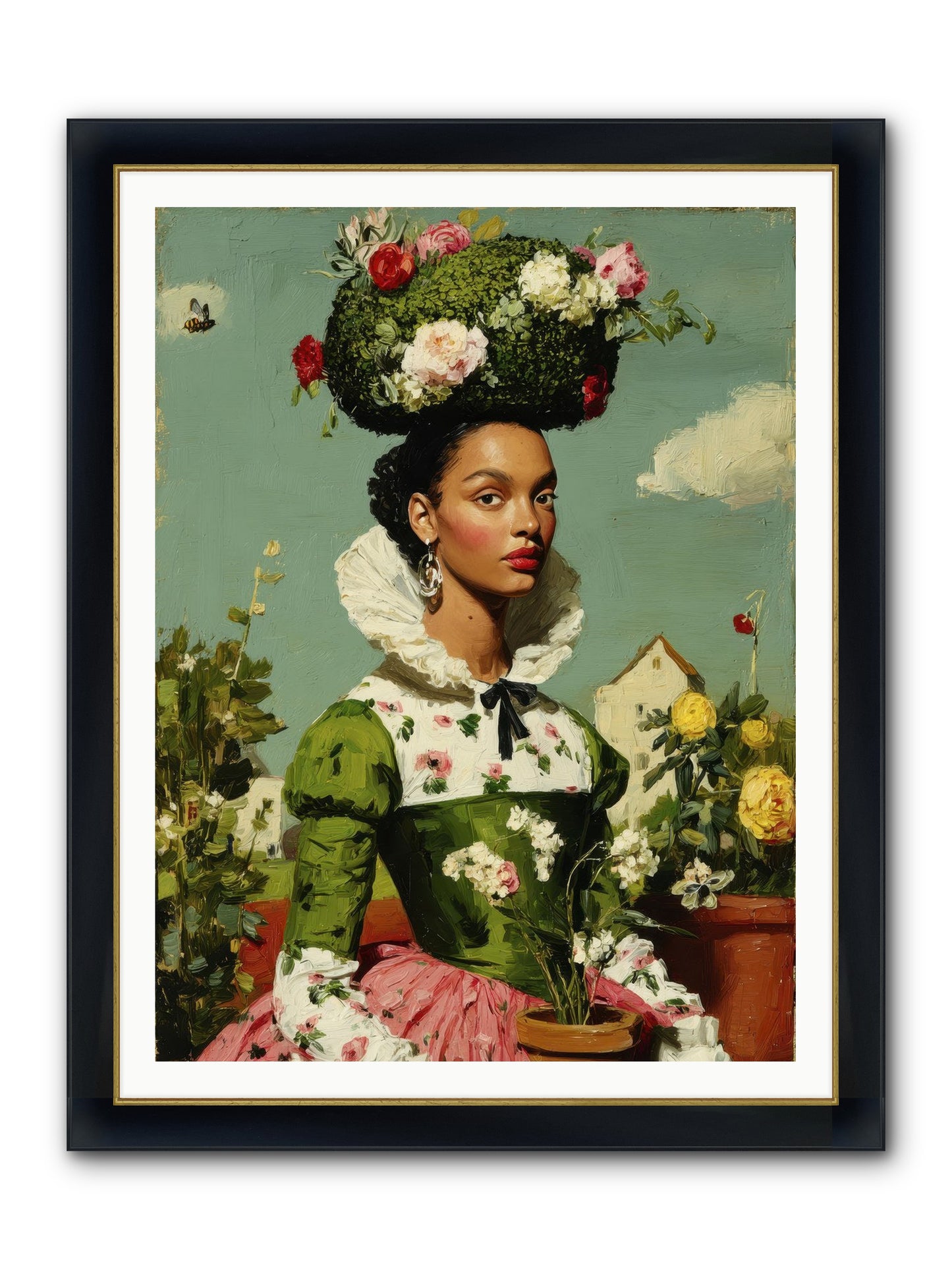 She Wore Her Garden Framed Print - Wide Black w/Gold 36x48