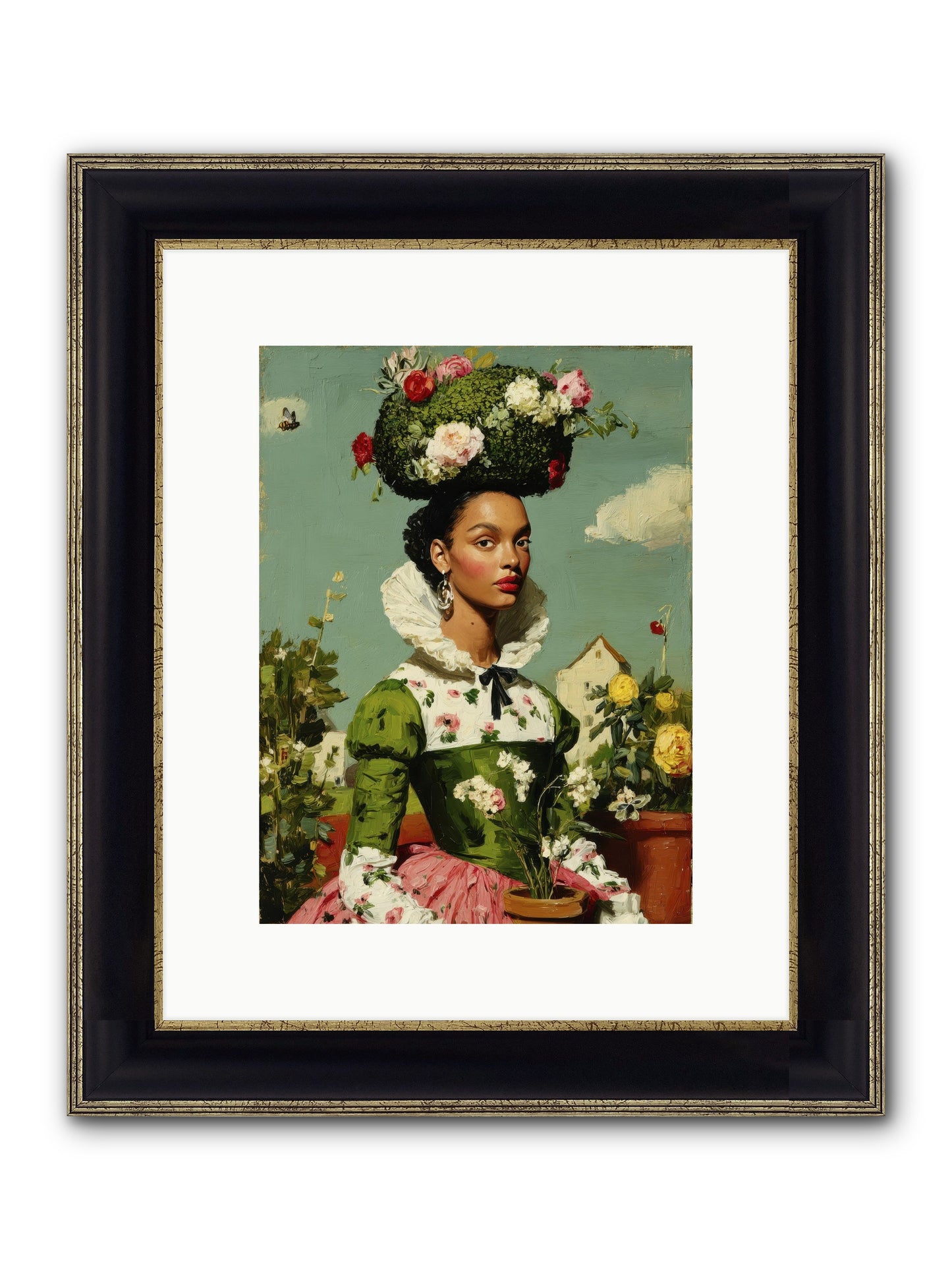 She Wore Her Garden Framed Print - Black & Gold 9x12
