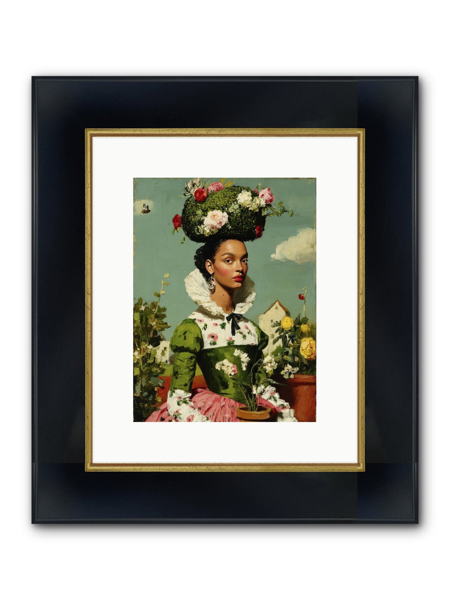 She Wore Her Garden Framed Print - Wide Black w/Gold 9x12