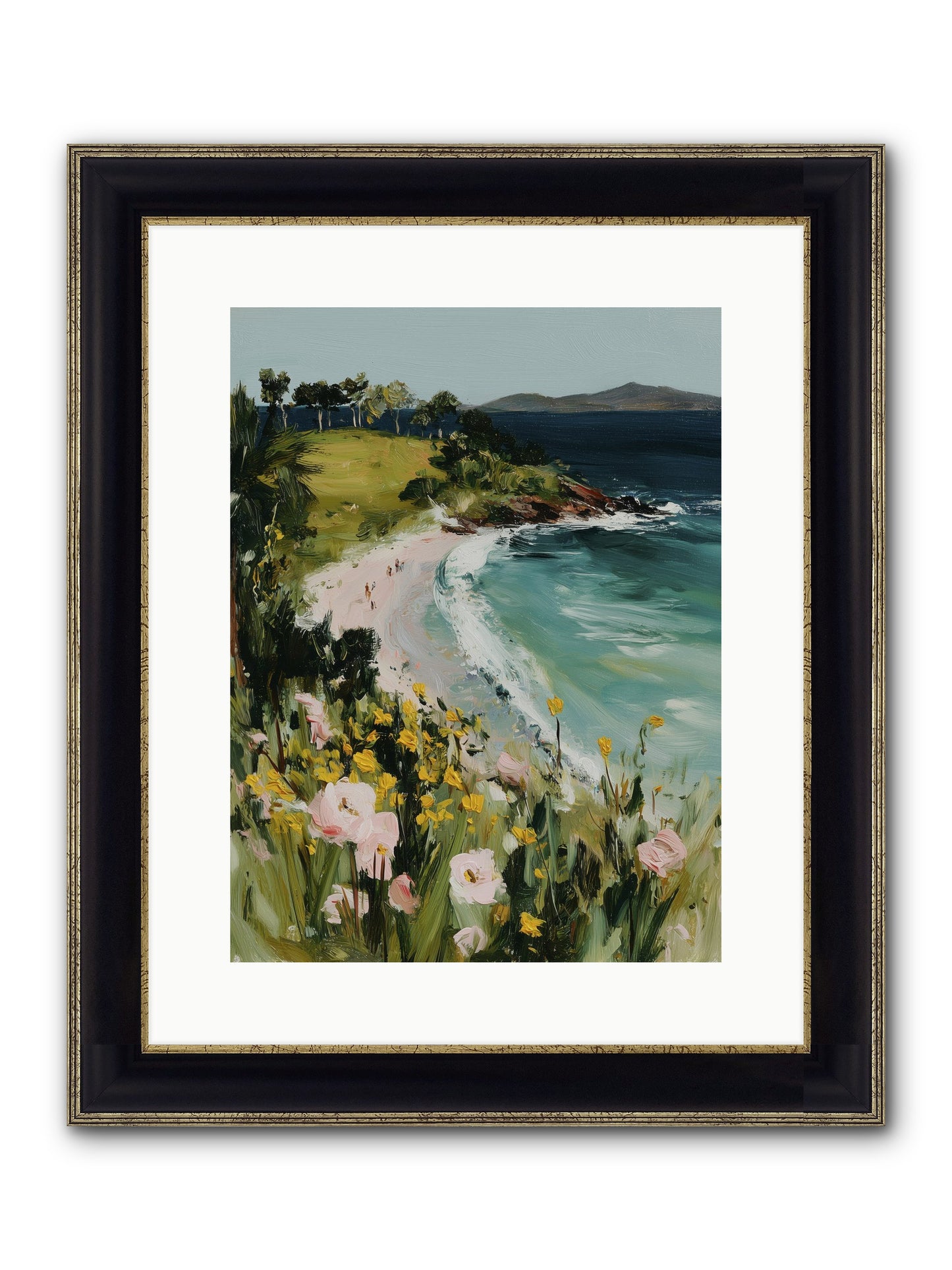 Shore Blossoms Framed Print - Black & Gold 12x16