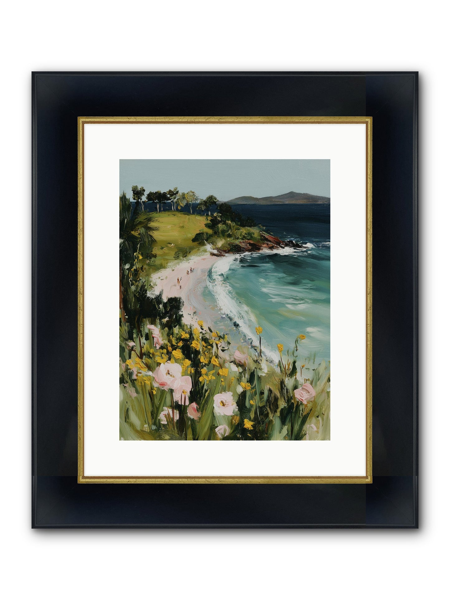 Shore Blossoms Framed Print - Wide Black w/Gold 12x16