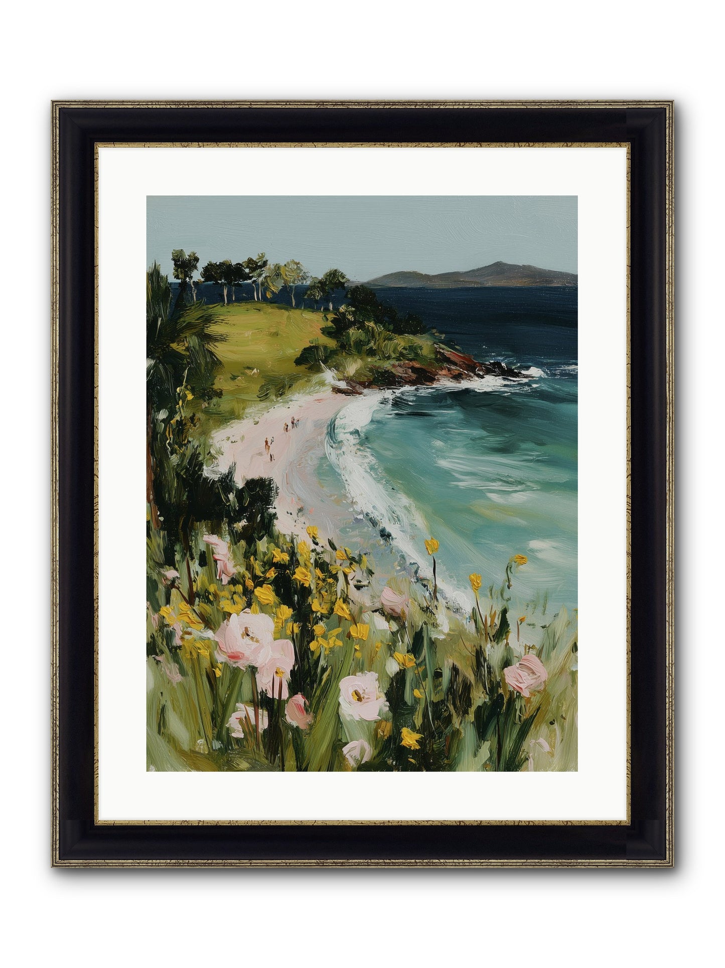 Shore Blossoms Framed Print - Black & Gold 18x24