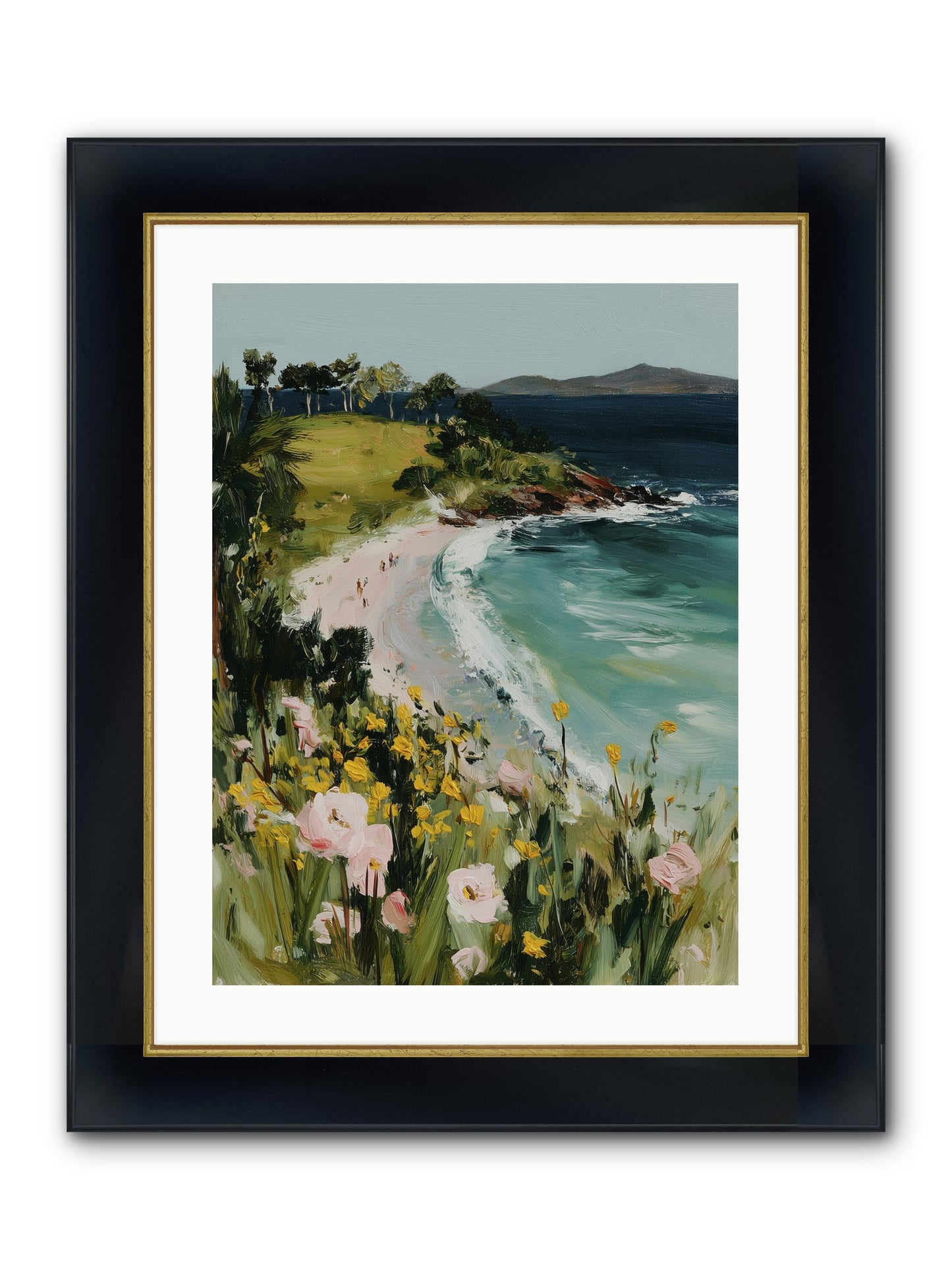 Shore Blossoms Framed Print - Wide Black w/Gold 18x24