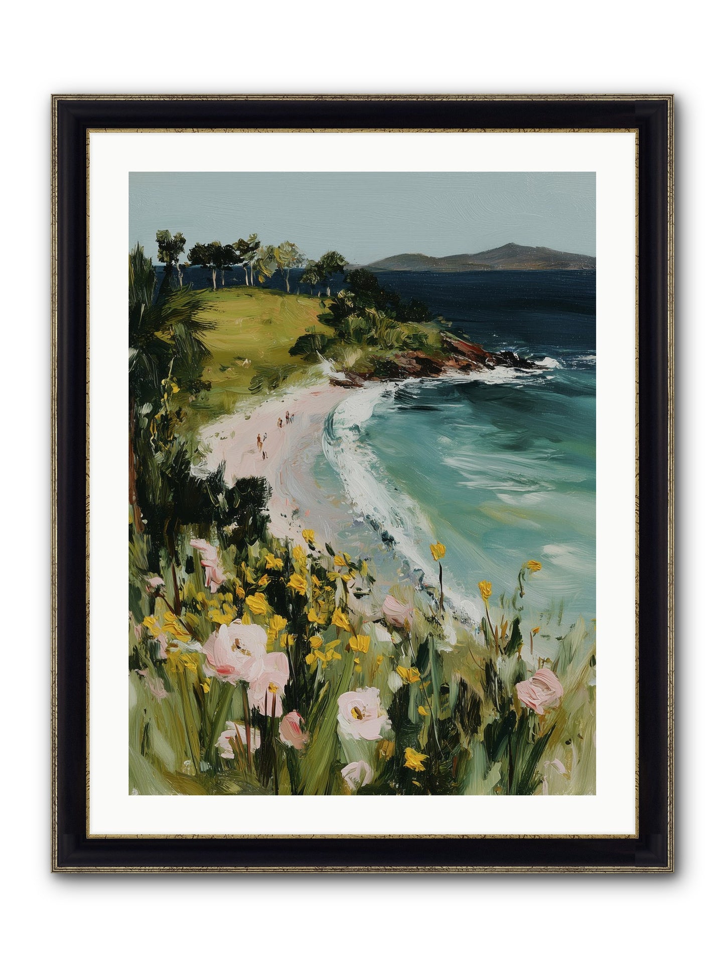 Shore Blossoms Framed Print - Black & Gold 24x32