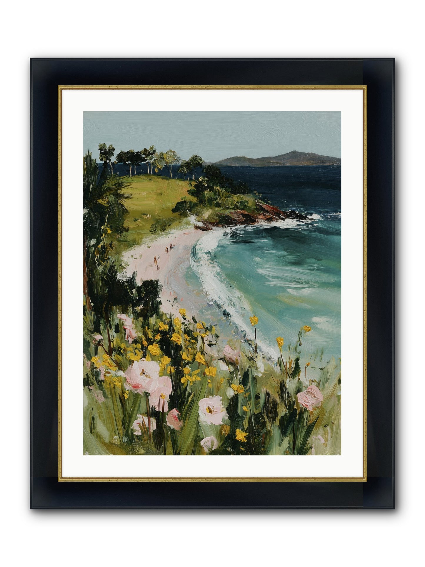Shore Blossoms Framed Print - Wide Black w/Gold 24x32