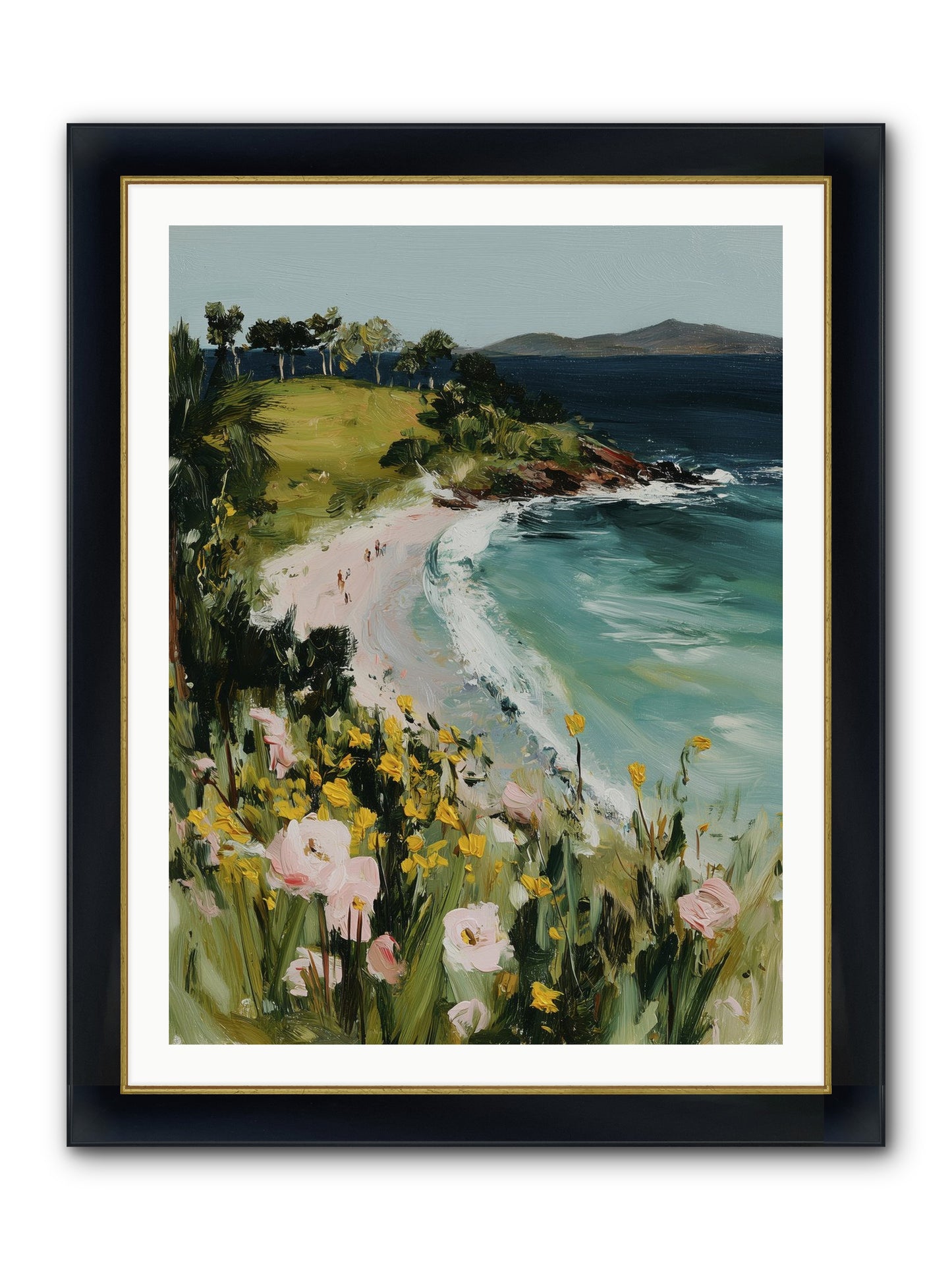 Shore Blossoms Framed Print - Wide Black w/Gold 30x40