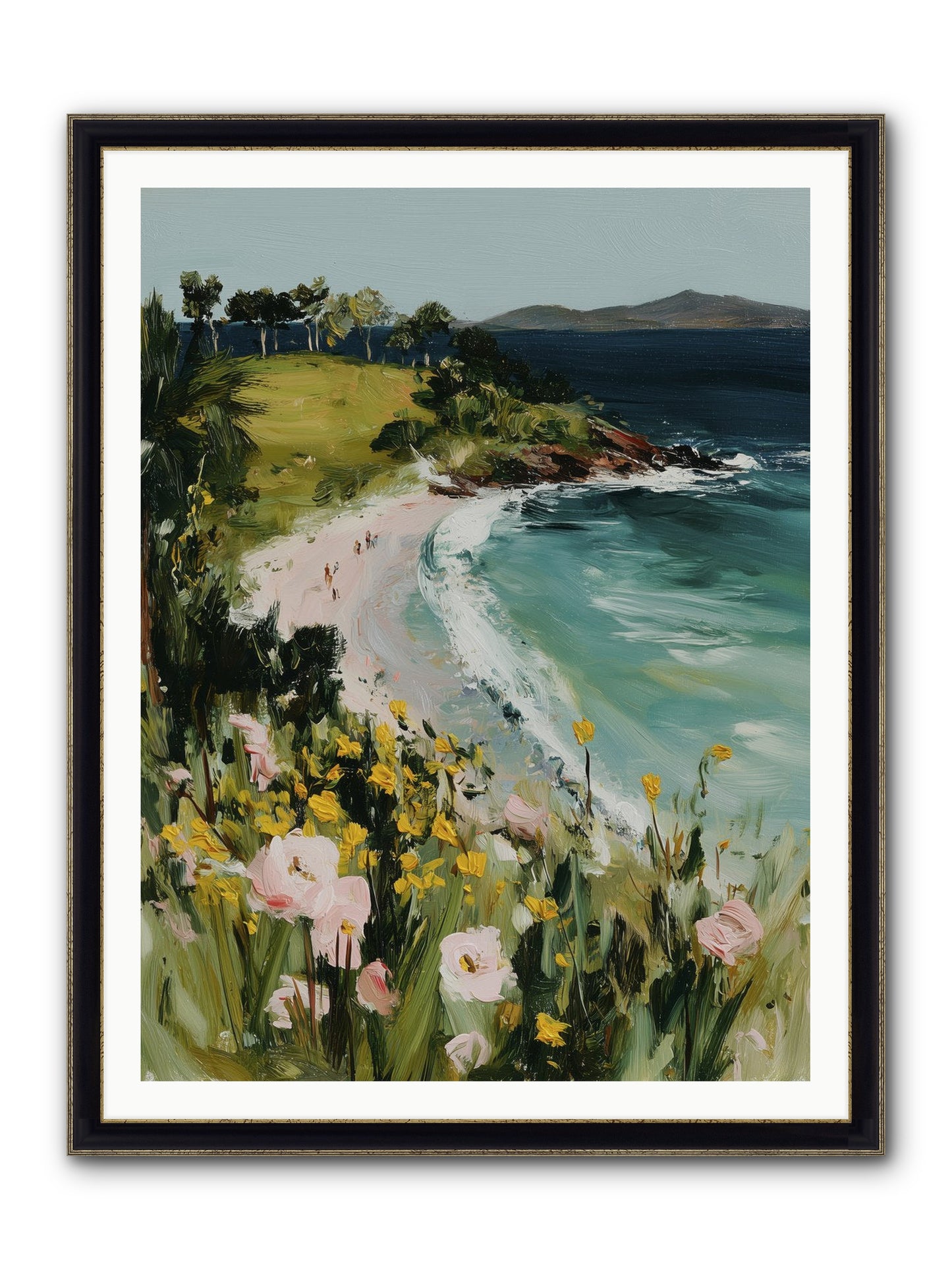 Shore Blossoms Framed Print - Black & Gold 36x48