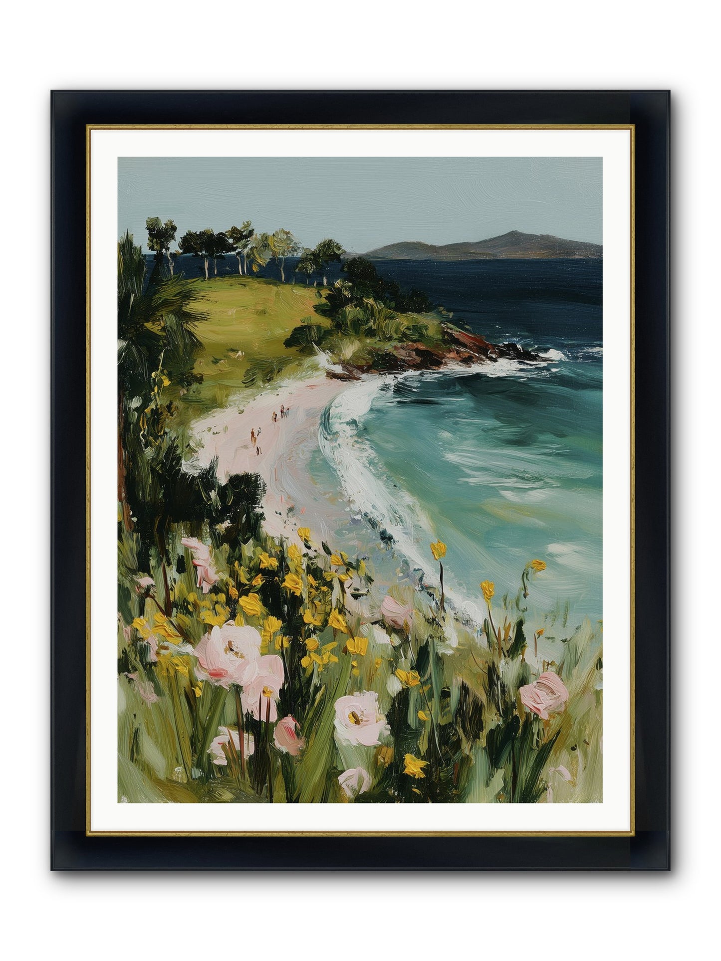 Shore Blossoms Framed Print - Wide Black w/Gold 36x48