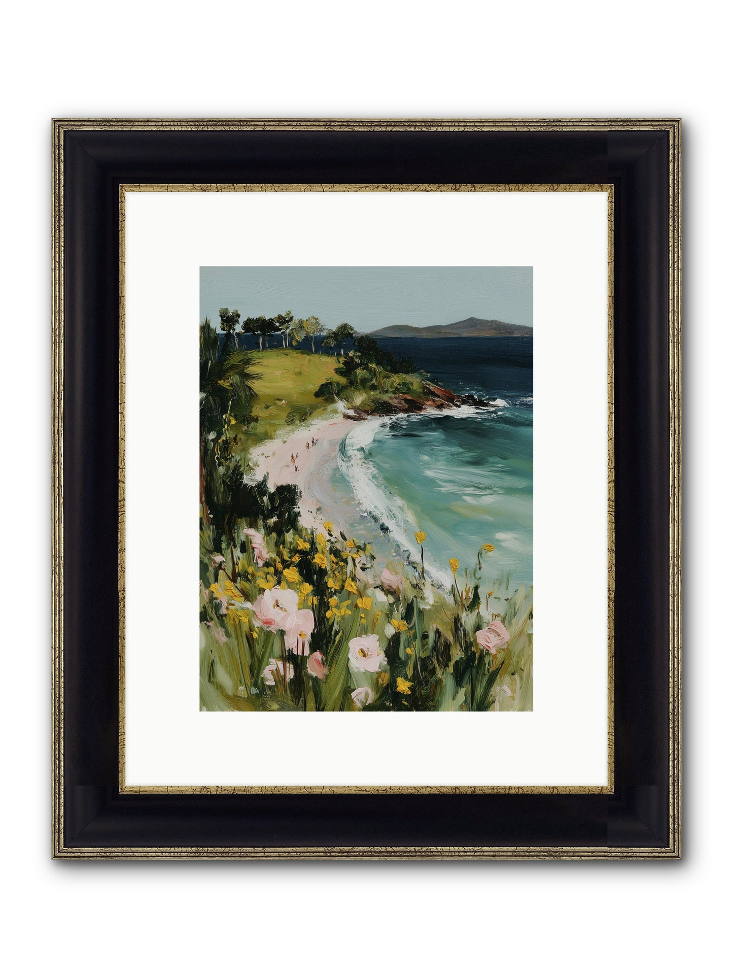 Shore Blossoms Framed Print - Black & Gold 9x12