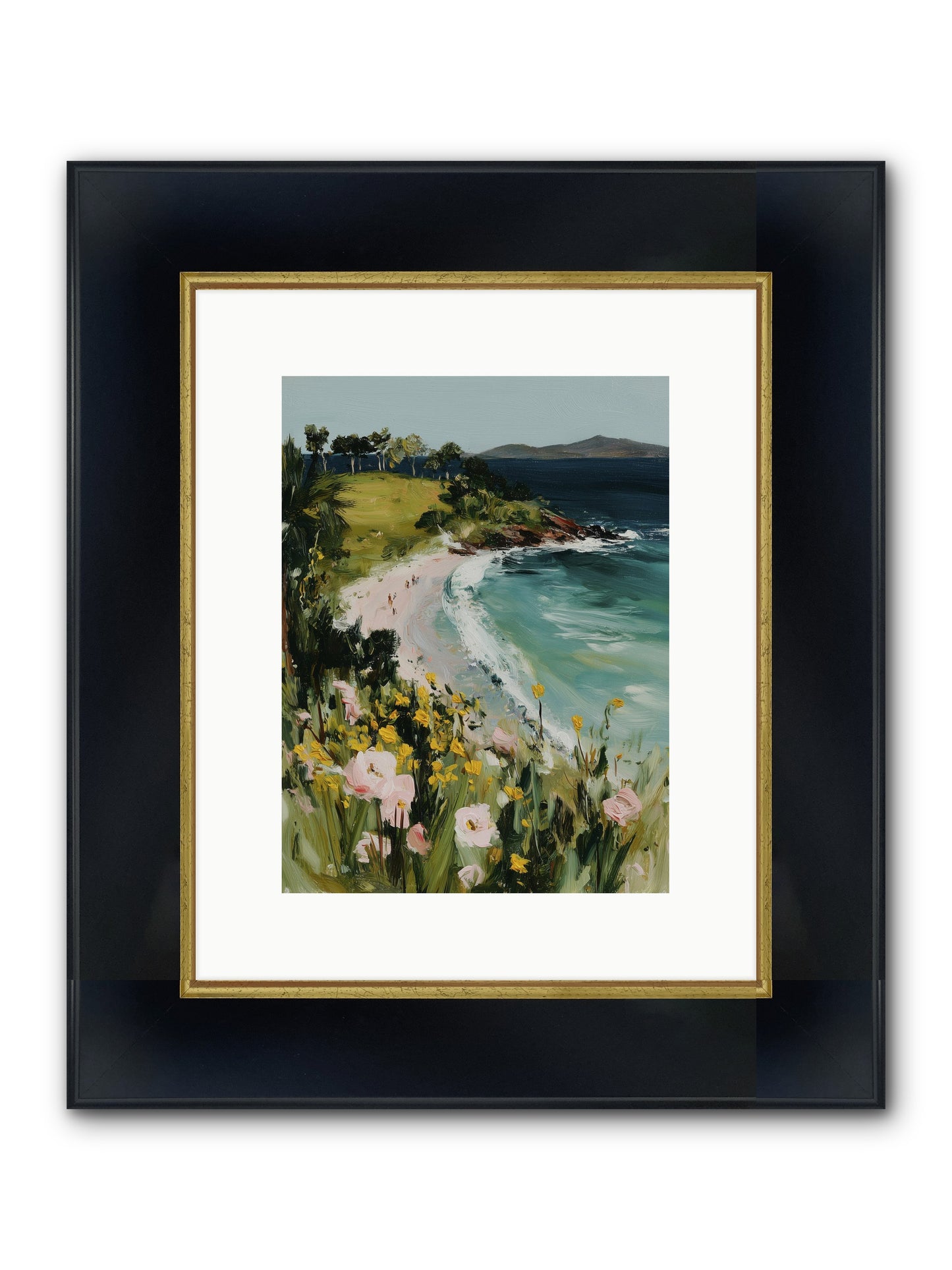 Shore Blossoms Framed Print - Wide Black w/Gold 9x12