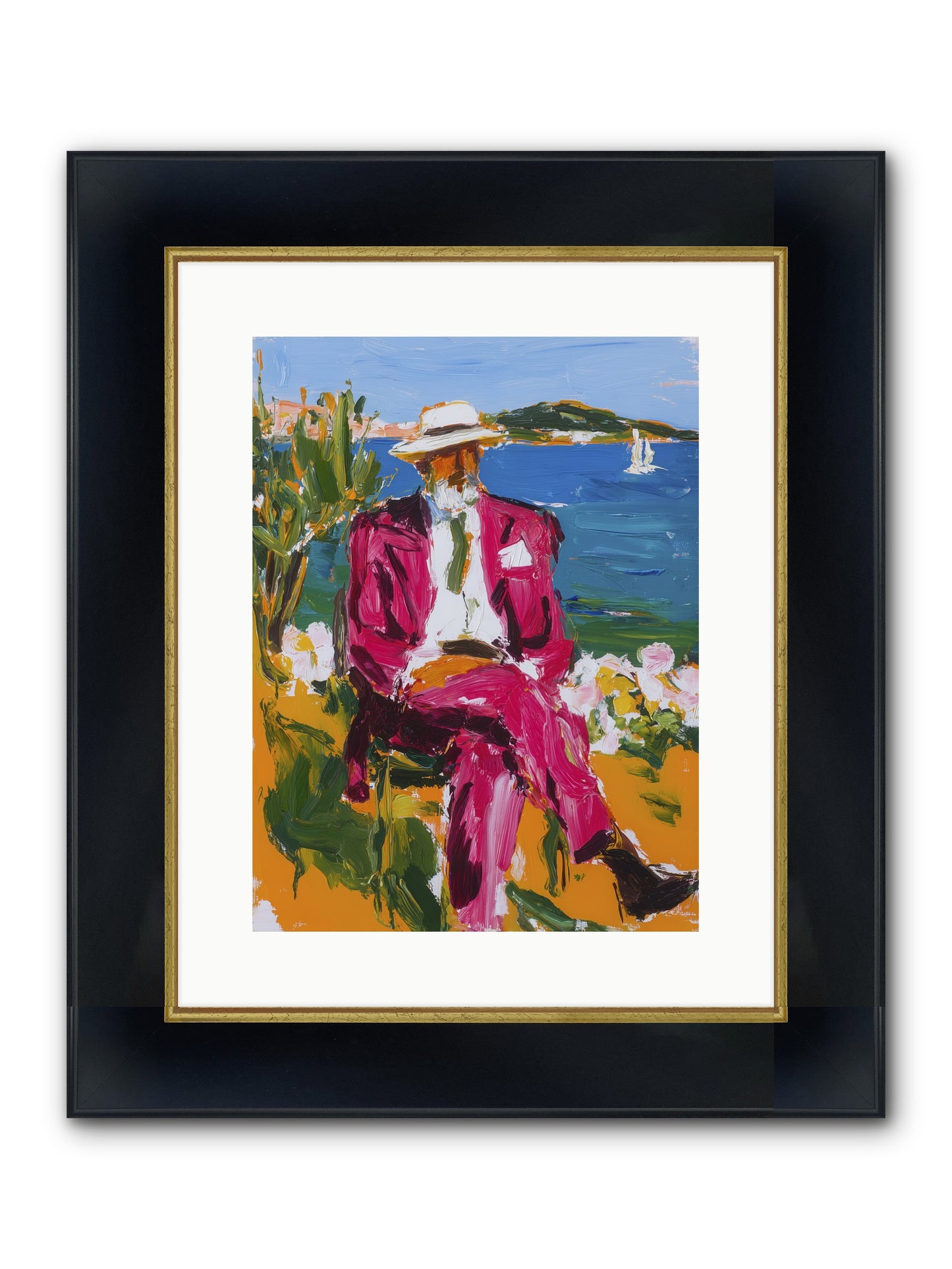Shore's Meditation Framed Print - Wide Black w/Gold 12x16