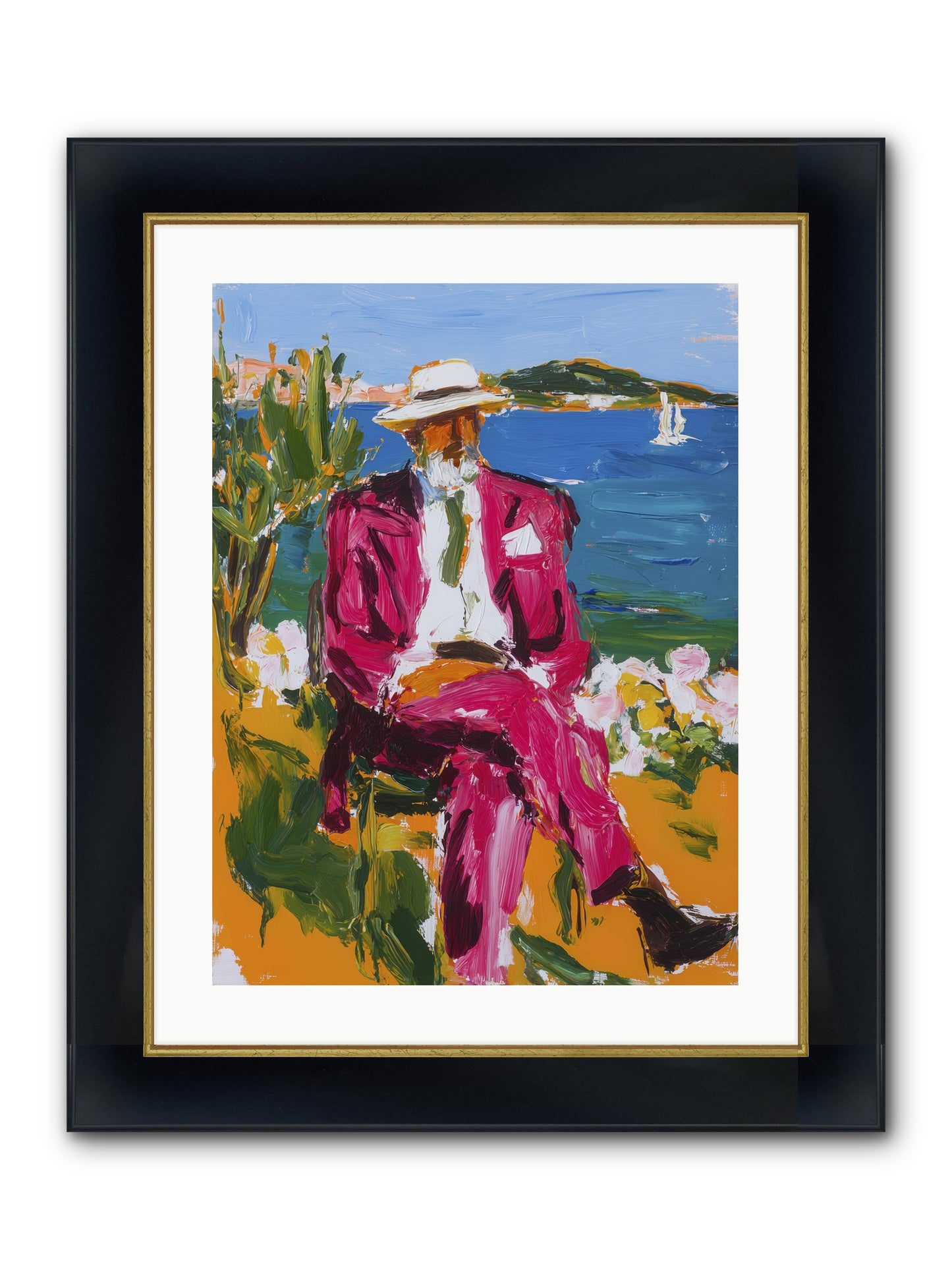 Shore's Meditation Framed Print - Wide Black w/Gold 18x24