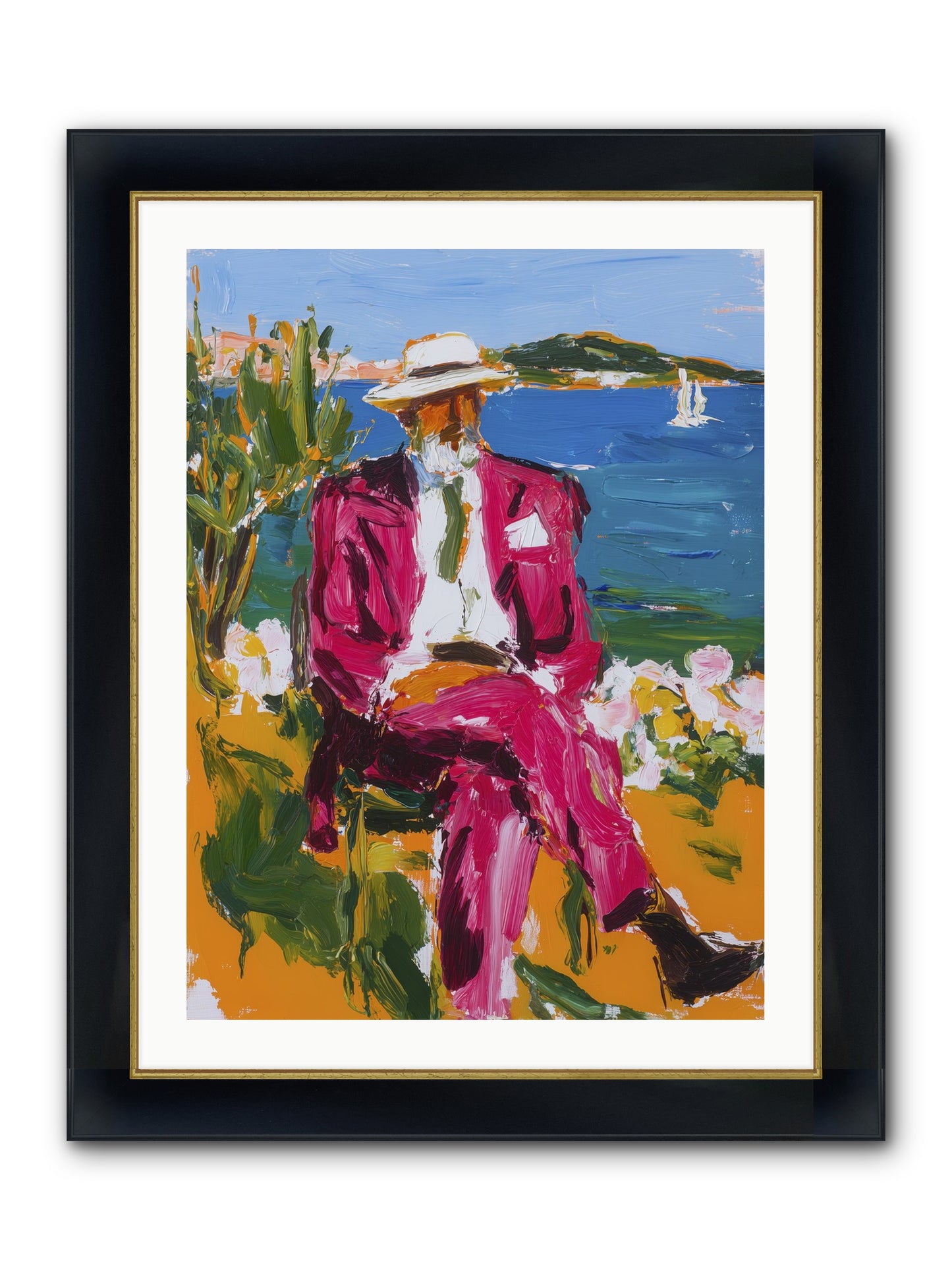 Shore's Meditation Framed Print - Wide Black w/Gold 24x32