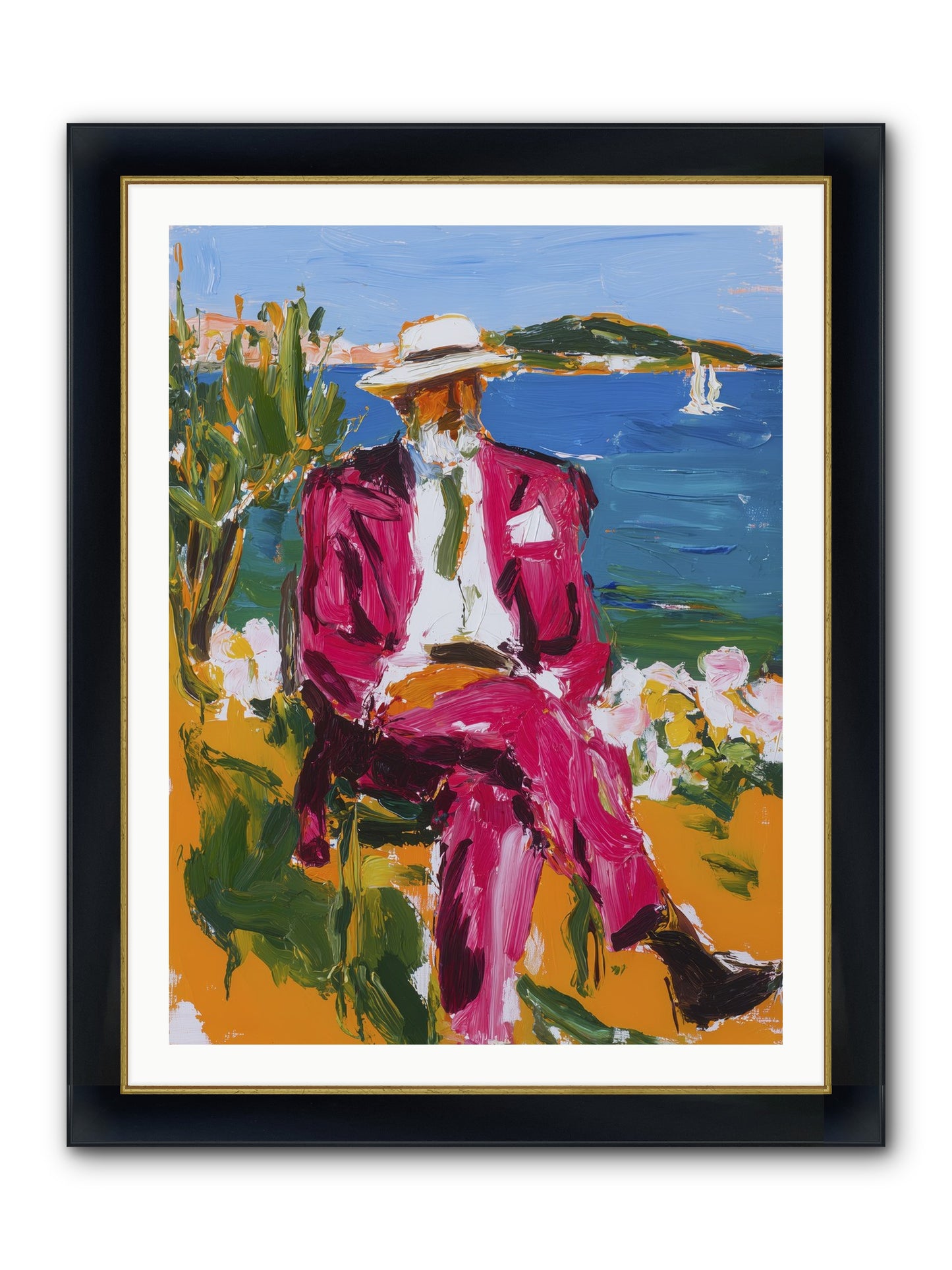 Shore's Meditation Framed Print - Wide Black w/Gold 30x40