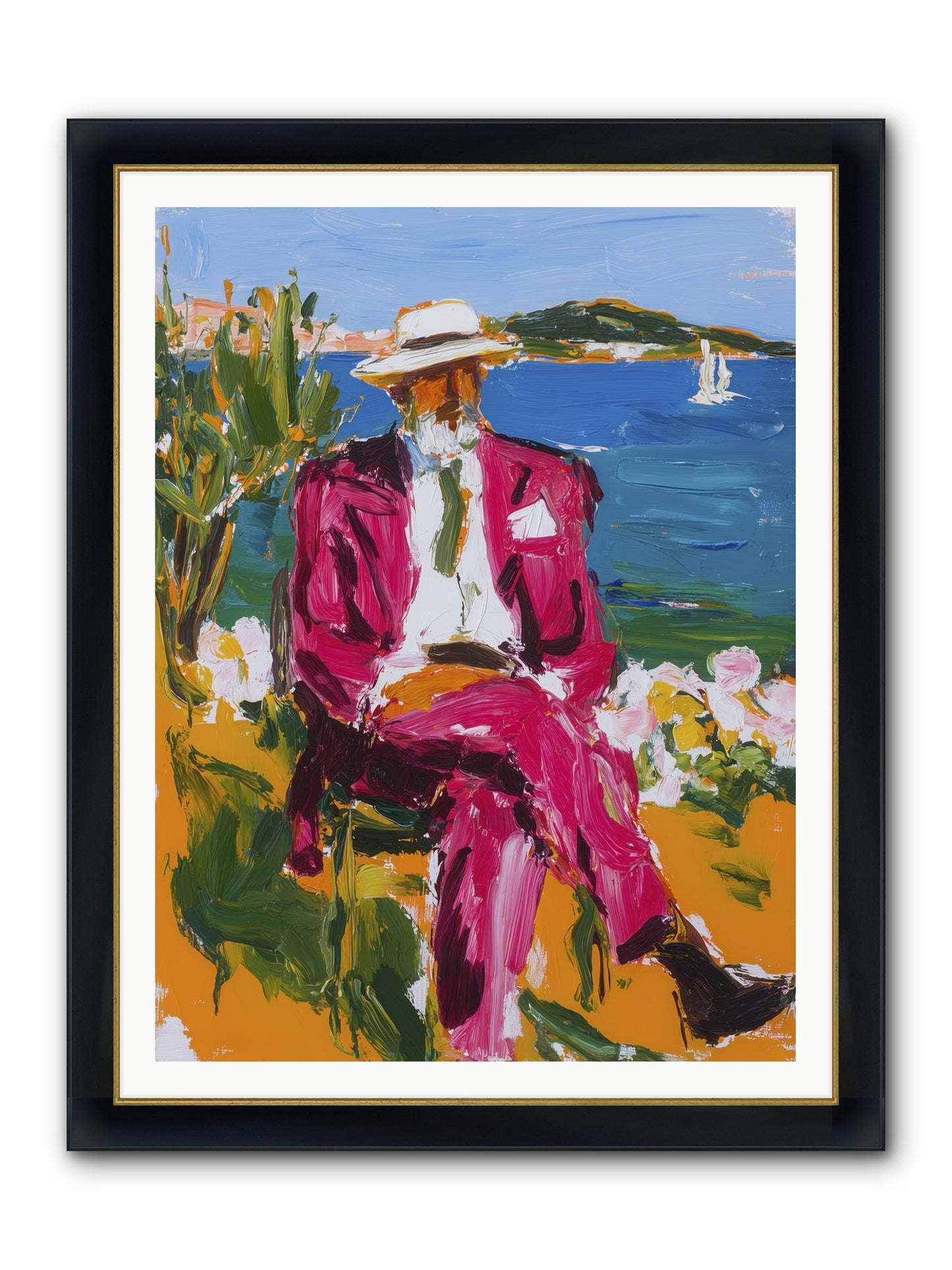 Shore's Meditation Framed Print - Wide Black w/Gold 36x48
