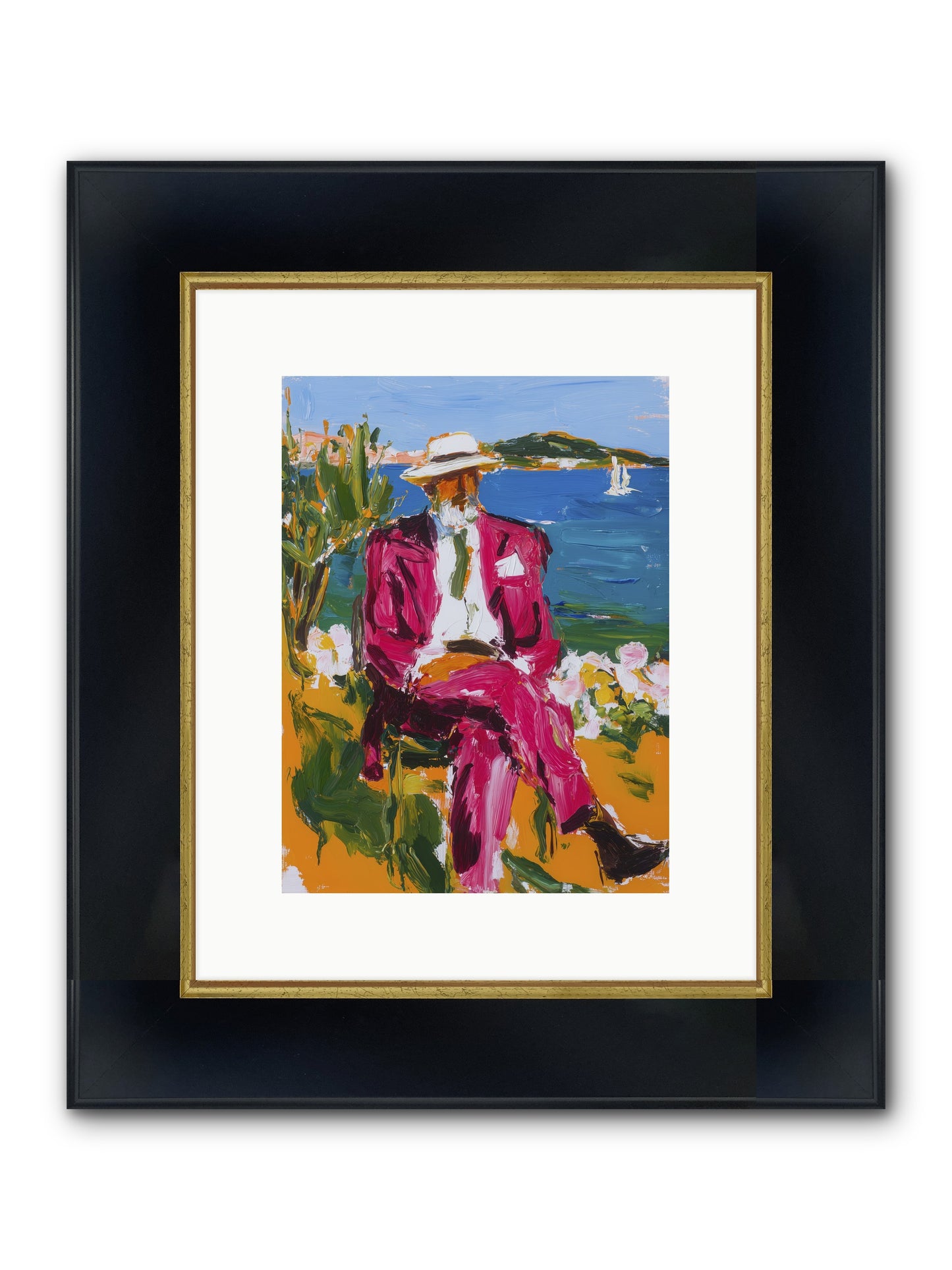 Shore's Meditation Framed Print - Wide Black w/Gold 9x12