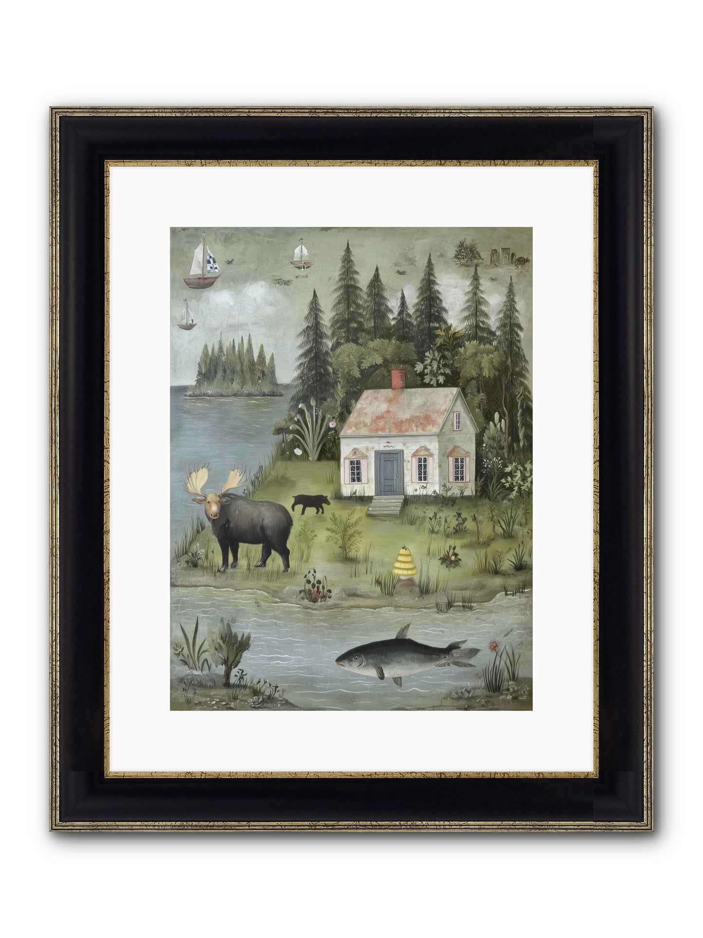 Shore Sanctuary Framed Print - Black & Gold 12x16