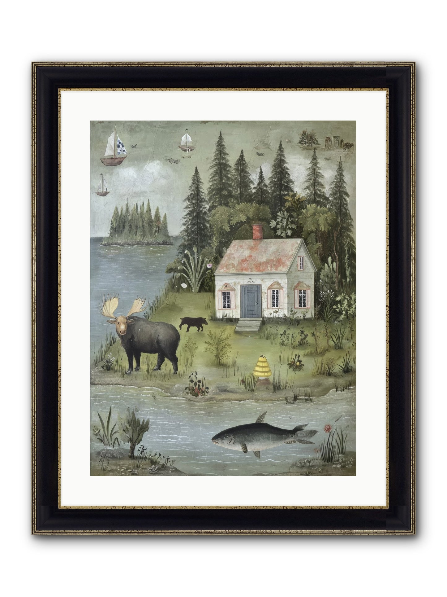 Shore Sanctuary Framed Print - Black & Gold 18x24