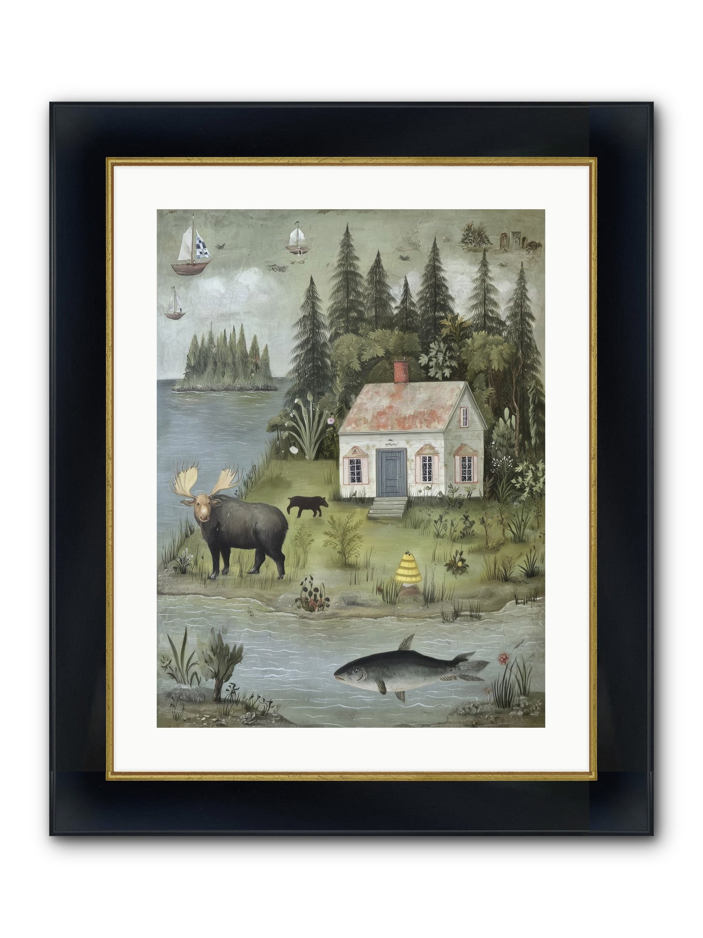 Shore Sanctuary Framed Print - Wide Black w/Gold 18x24