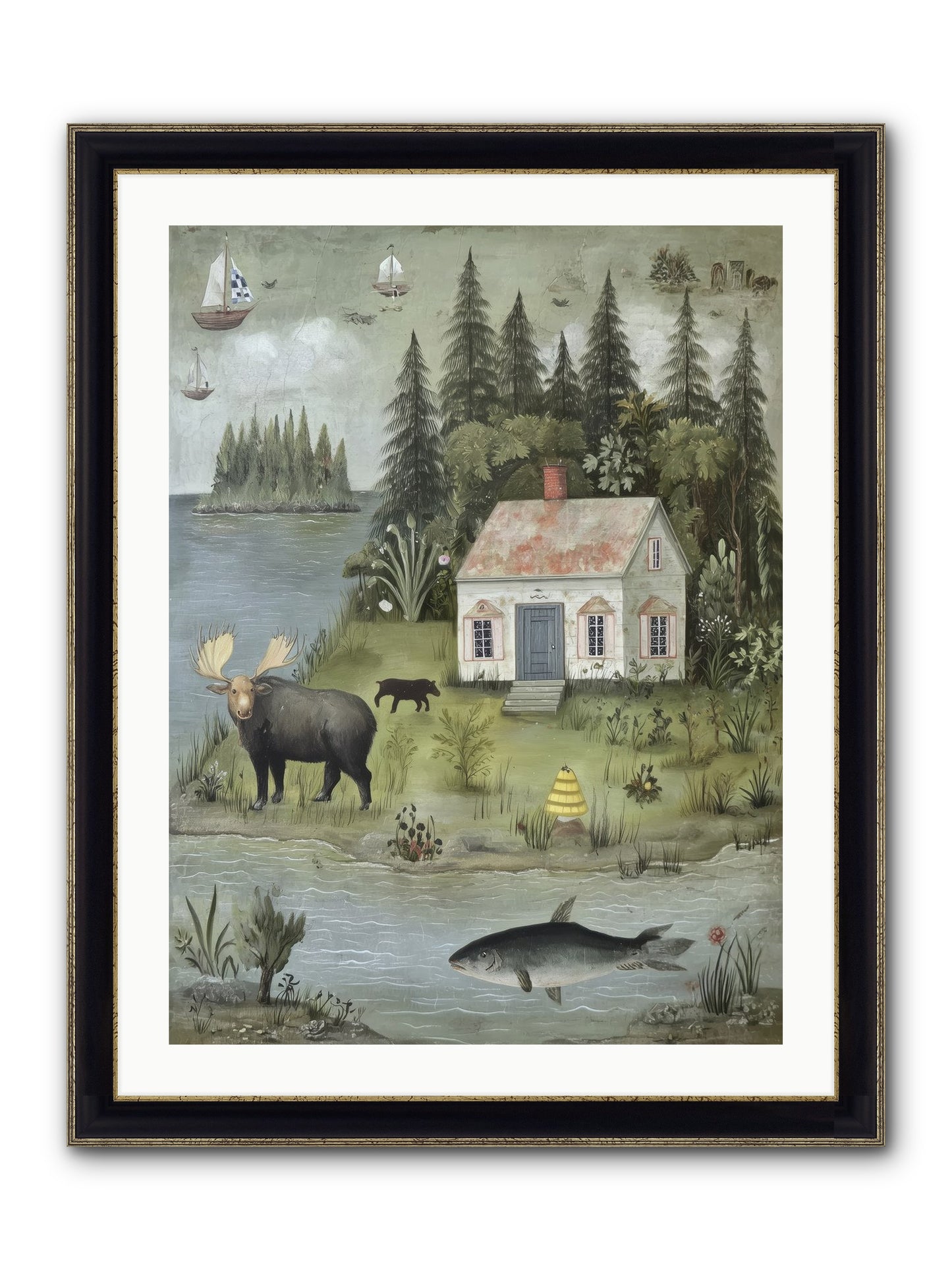 Shore Sanctuary Framed Print - Black & Gold 24x32