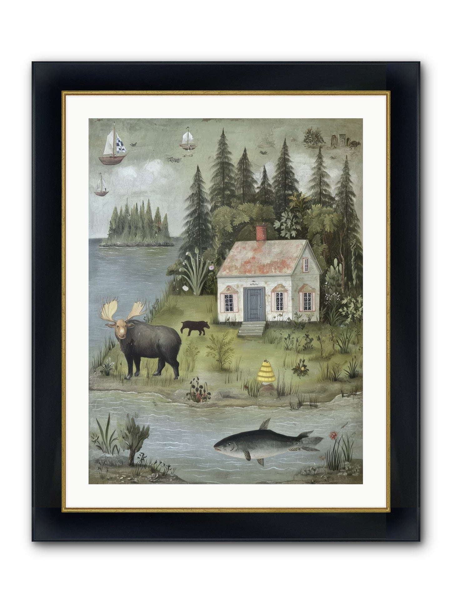 Shore Sanctuary Framed Print - Wide Black w/Gold 24x32
