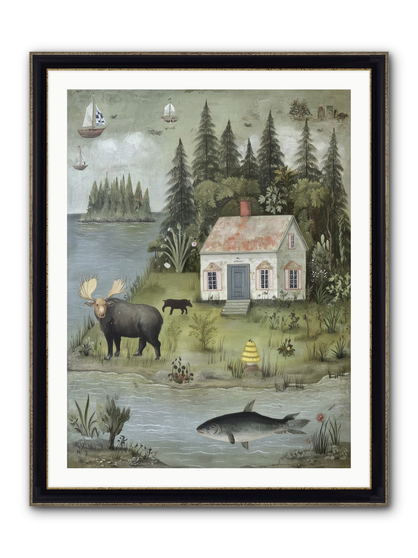 Shore Sanctuary Framed Print - Black & Gold 30x40