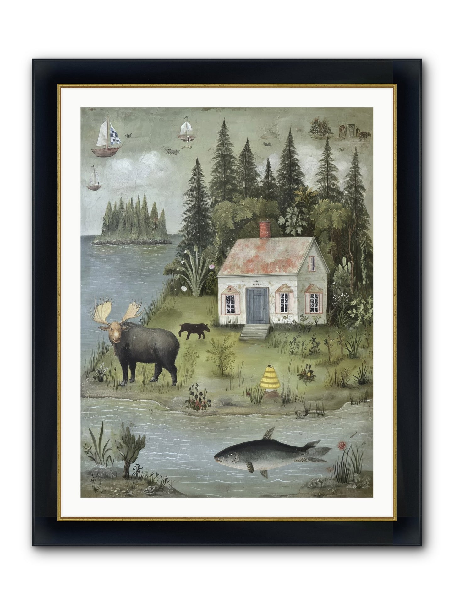 Shore Sanctuary Framed Print - Wide Black w/Gold 30x40