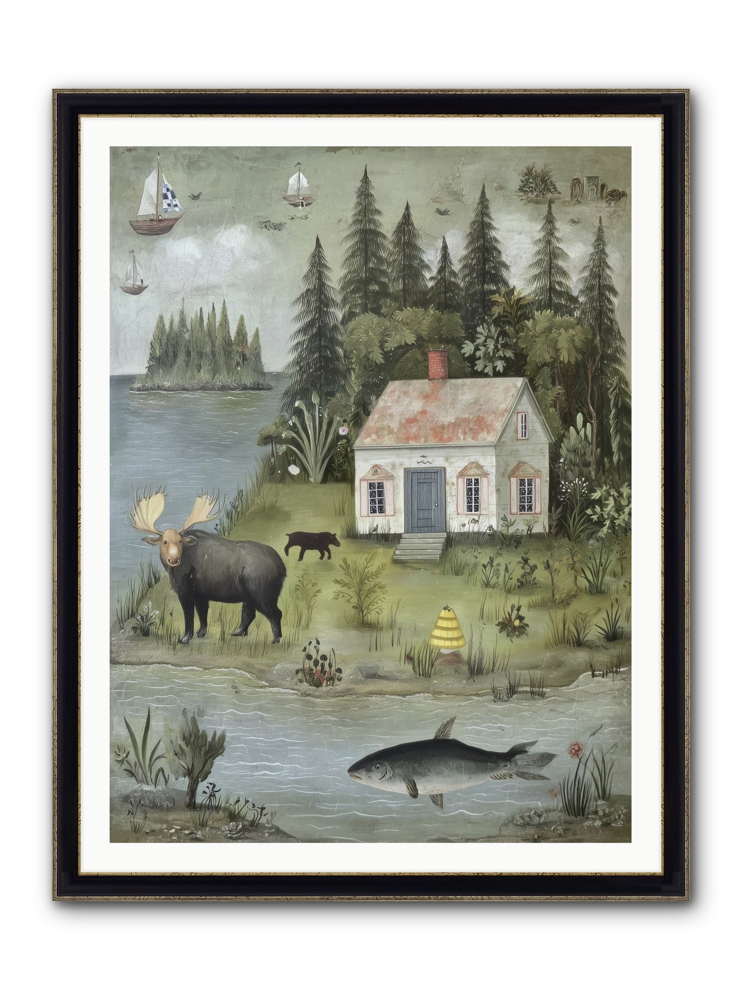 Shore Sanctuary Framed Print - Black & Gold 36x48