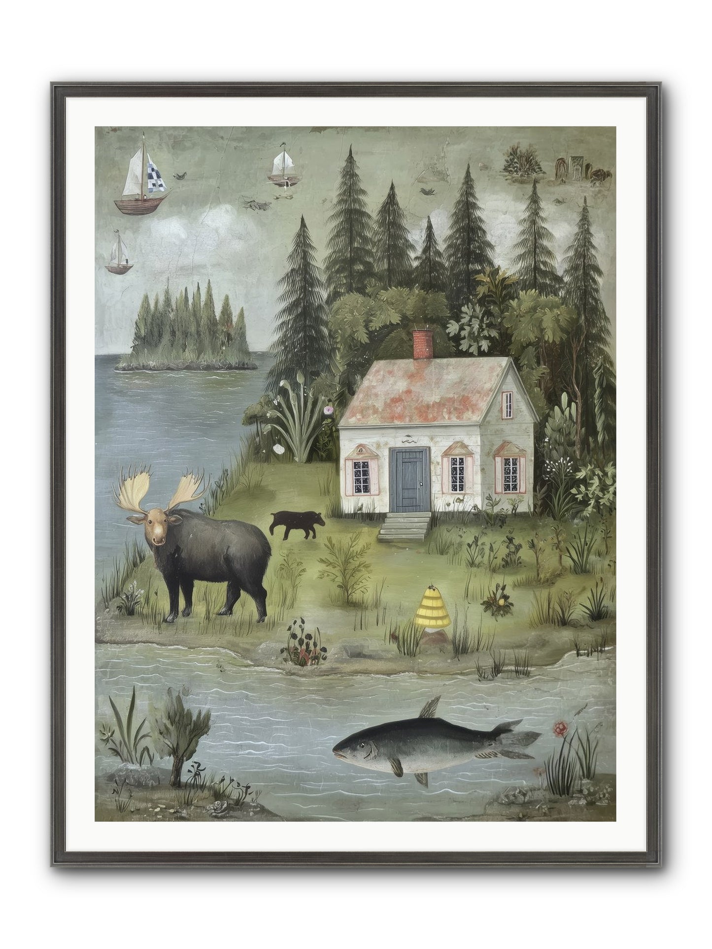 Shore Sanctuary Framed Print - Slimwoods Black/Silver 36x48