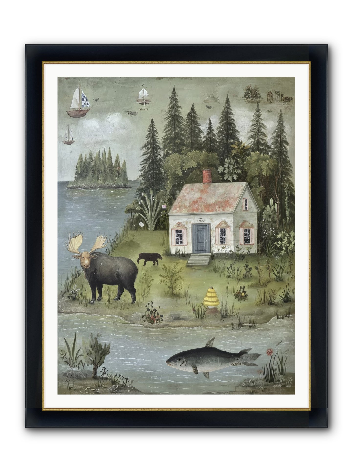 Shore Sanctuary Framed Print - Wide Black w/Gold 36x48
