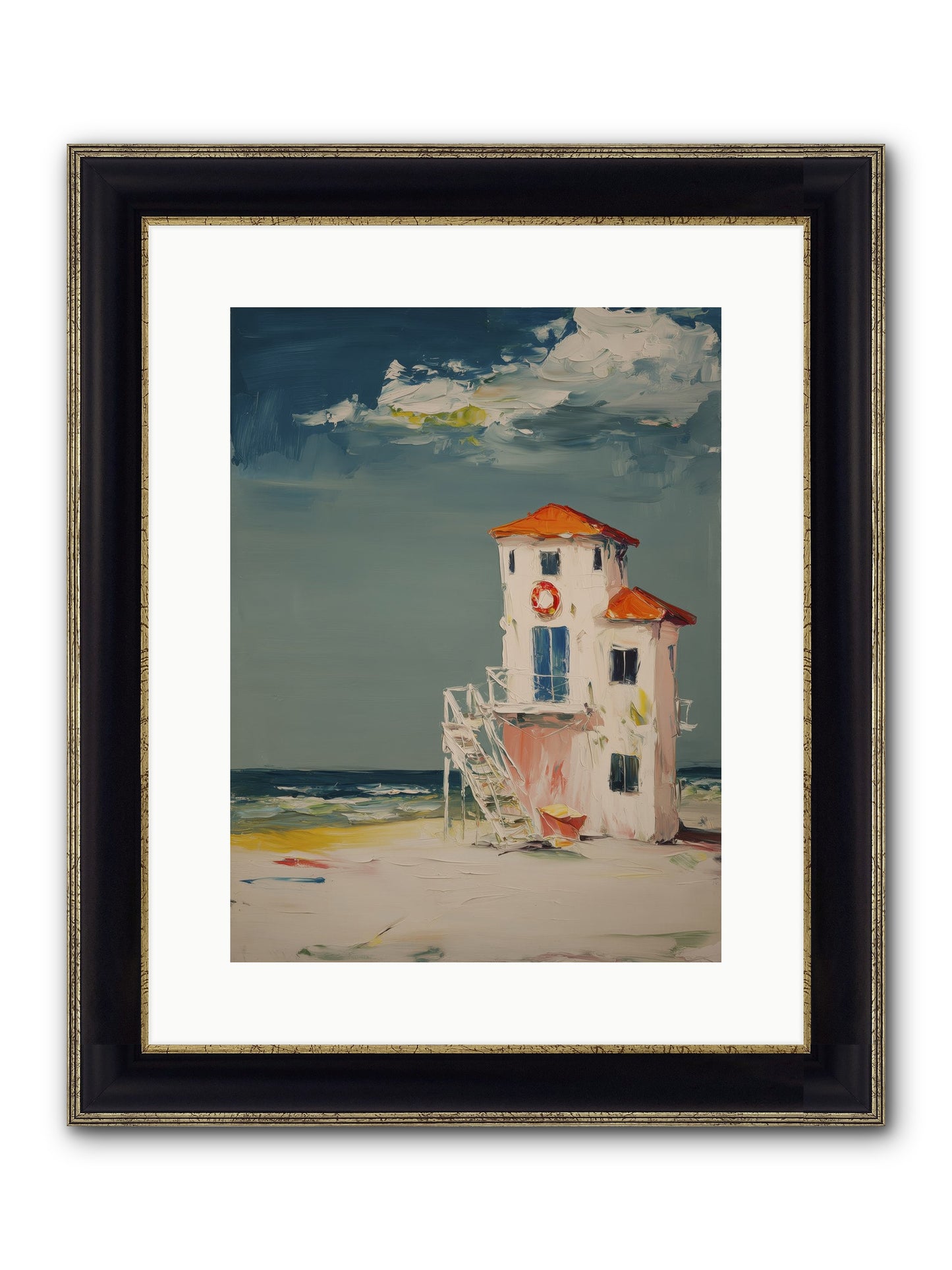 Shoreline Shelter Framed Print - Black & Gold 12x16
