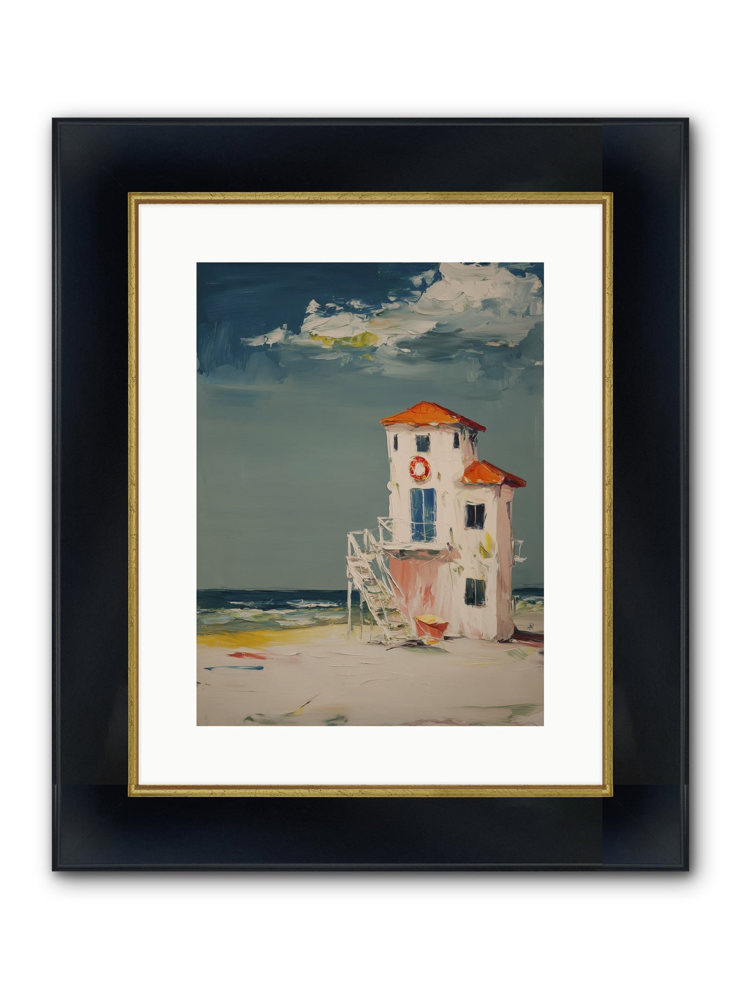 Shoreline Shelter Framed Print - Wide Black w/Gold 12x16